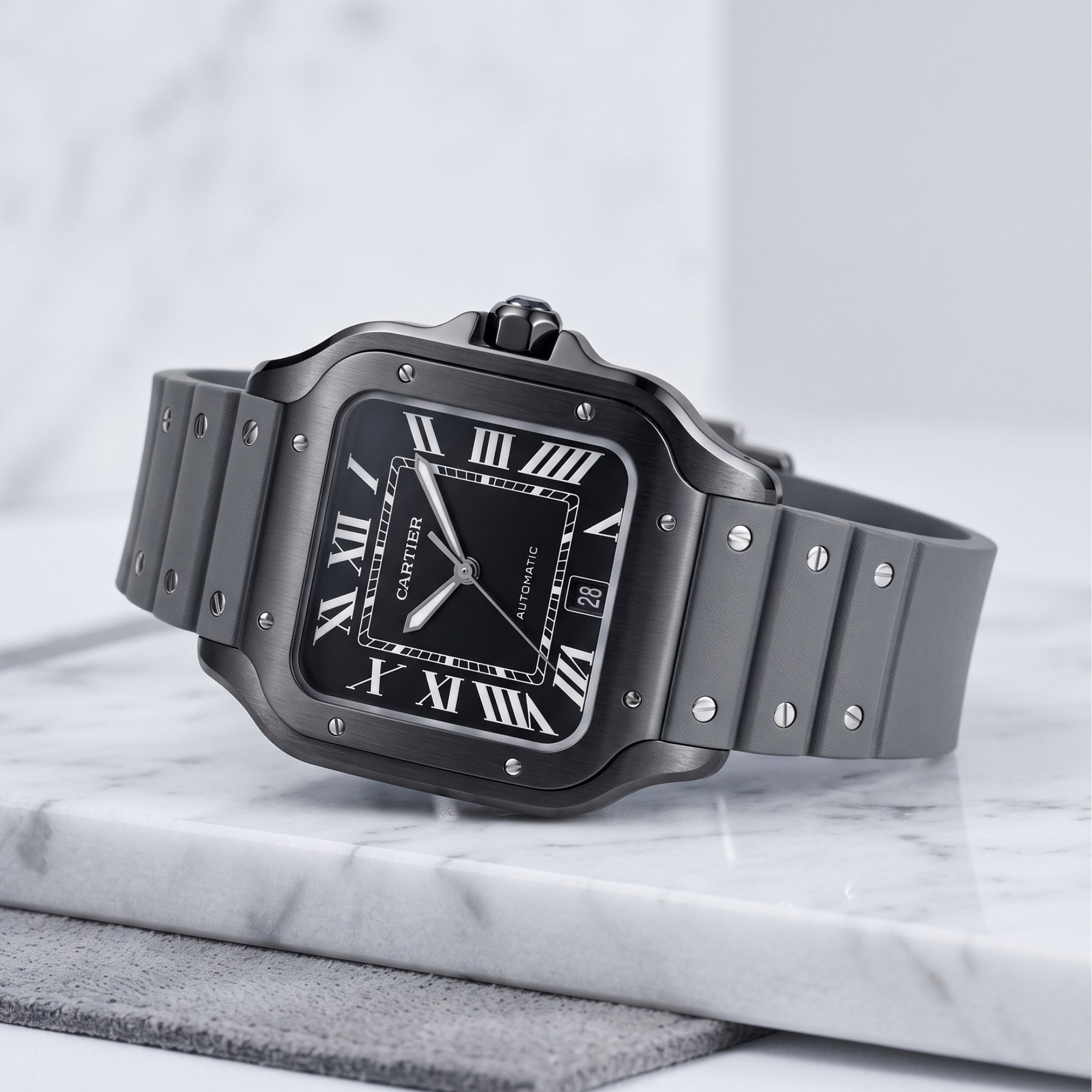 Kautschuk Armband für Cartier Santos Medium/Large – Grau mit Schrauben – Quick Switch/Release