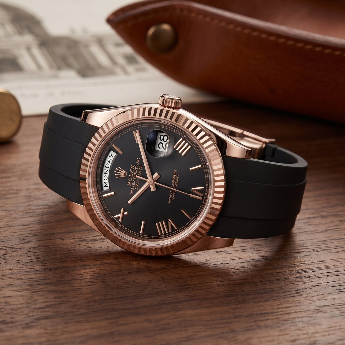 Faltschliesse Kautschukarmband für Rolex Day-Date 40mm – Schwarz - Helvetus