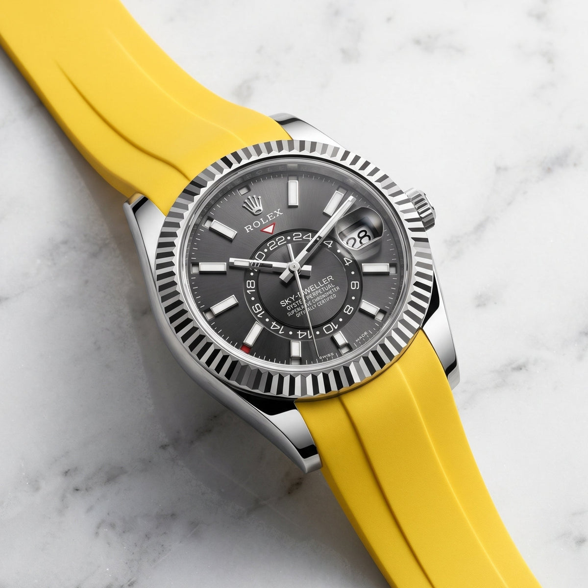 Faltschliesse Kautschukarmband für Rolex Sky-Dweller – Gelb - Helvetus