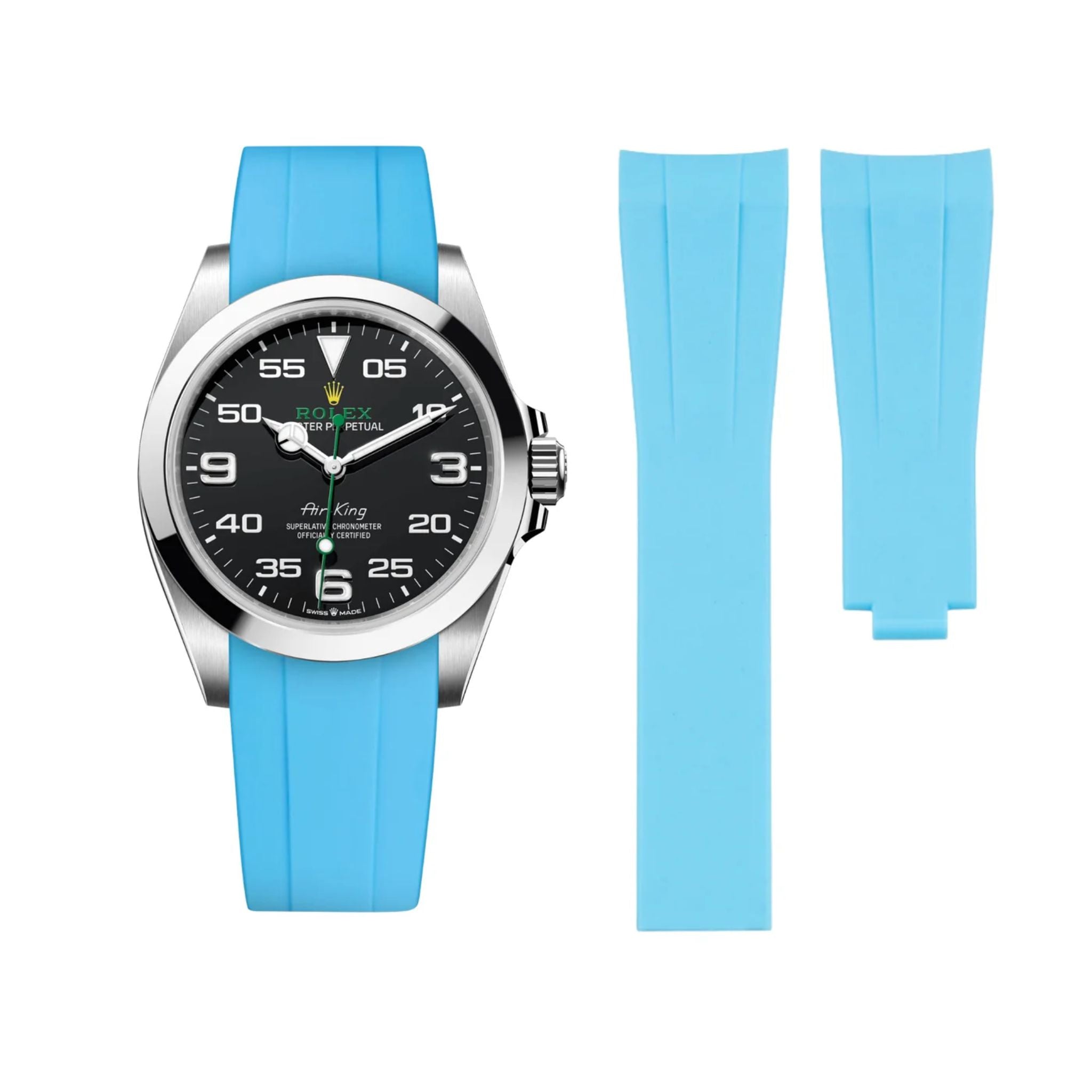 Faltschließe Kautschukarmband für Rolex Air - King 126900/116900 – Hell Blau - Helvetus DE