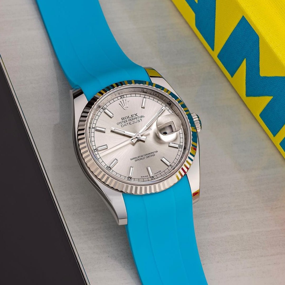 Faltschließe Kautschukarmband für Rolex Datejust 36 – Hell Blau - Helvetus DE