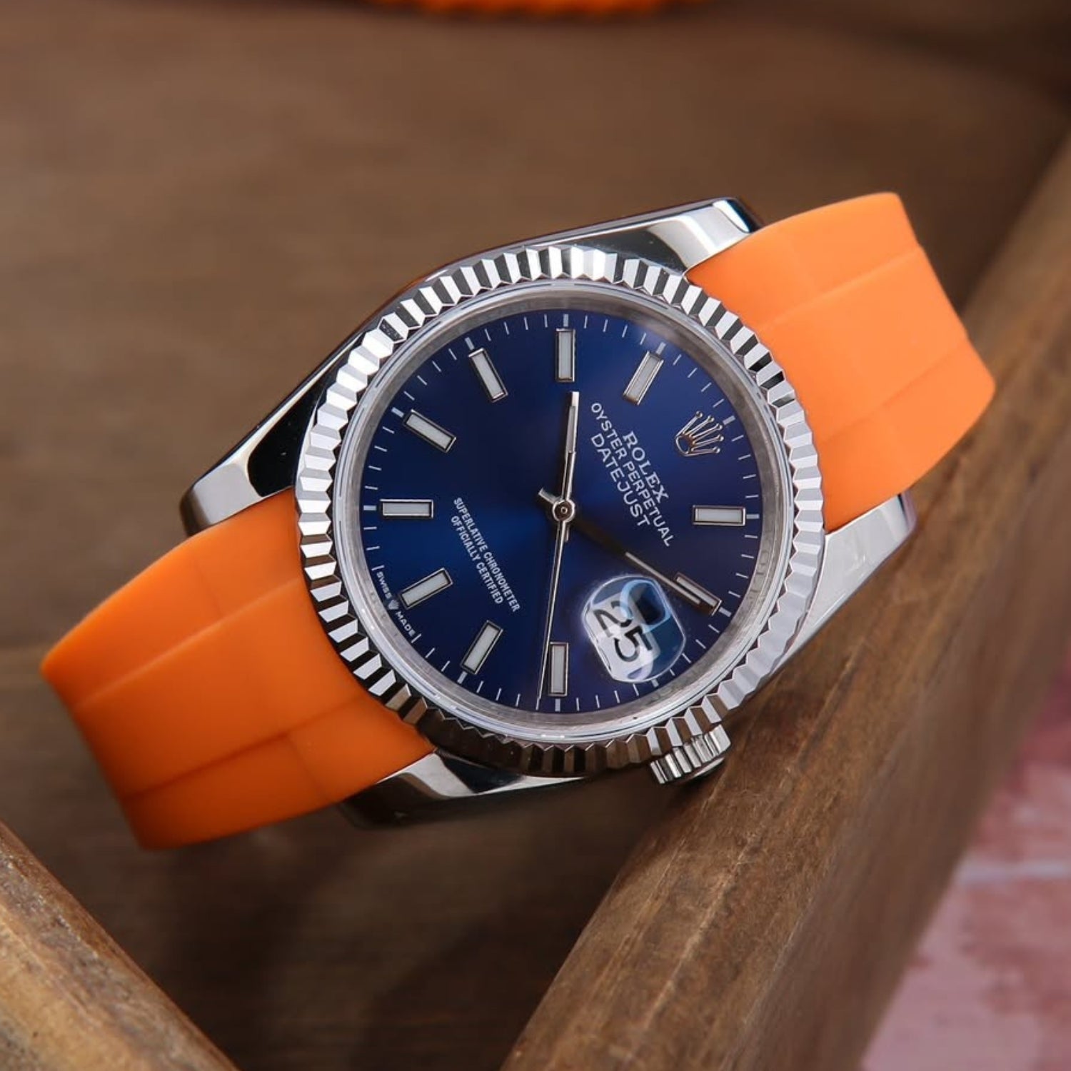 Faltschließe Kautschukarmband für Rolex Datejust 41mm – Orange - Helvetus DE
