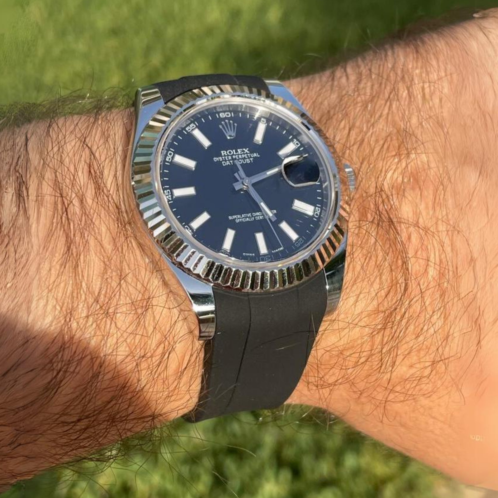 Faltschließe Kautschukarmband für Rolex Datejust 41mm – Schwarz - Helvetus DE