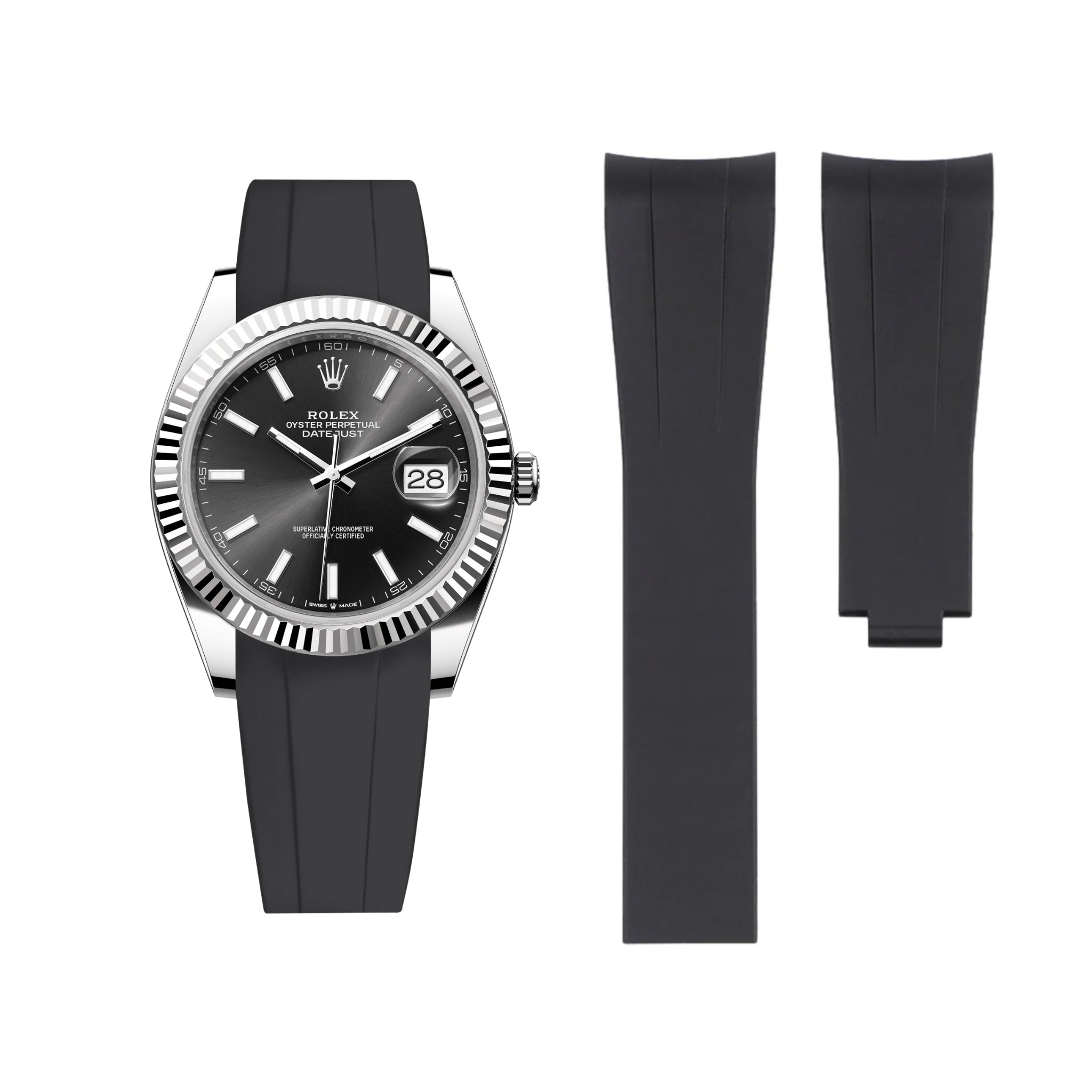 Faltschließe Kautschukarmband für Rolex Datejust 41mm – Schwarz - Helvetus DE