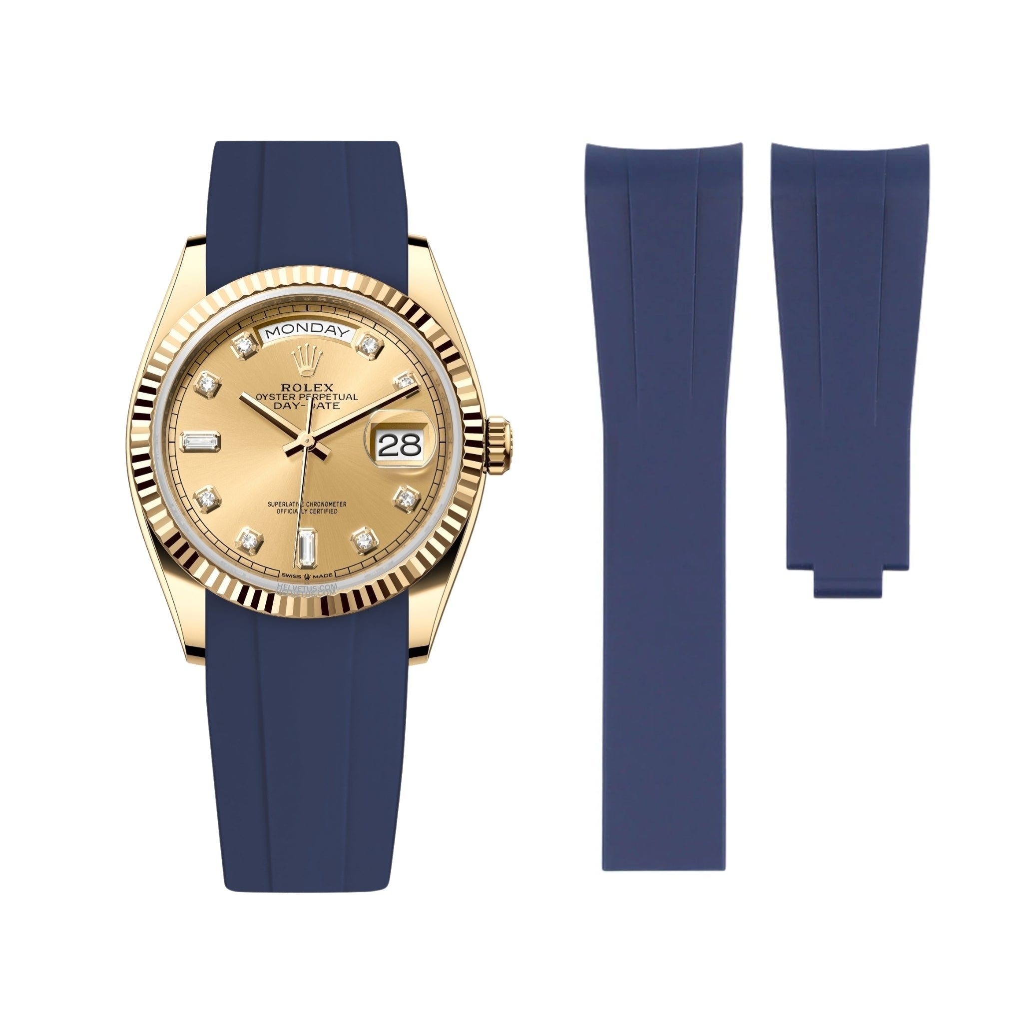 Faltschliesse Kautschukarmband für Rolex Day - Date 40mm – Dunkel Blau - Helvetus DE