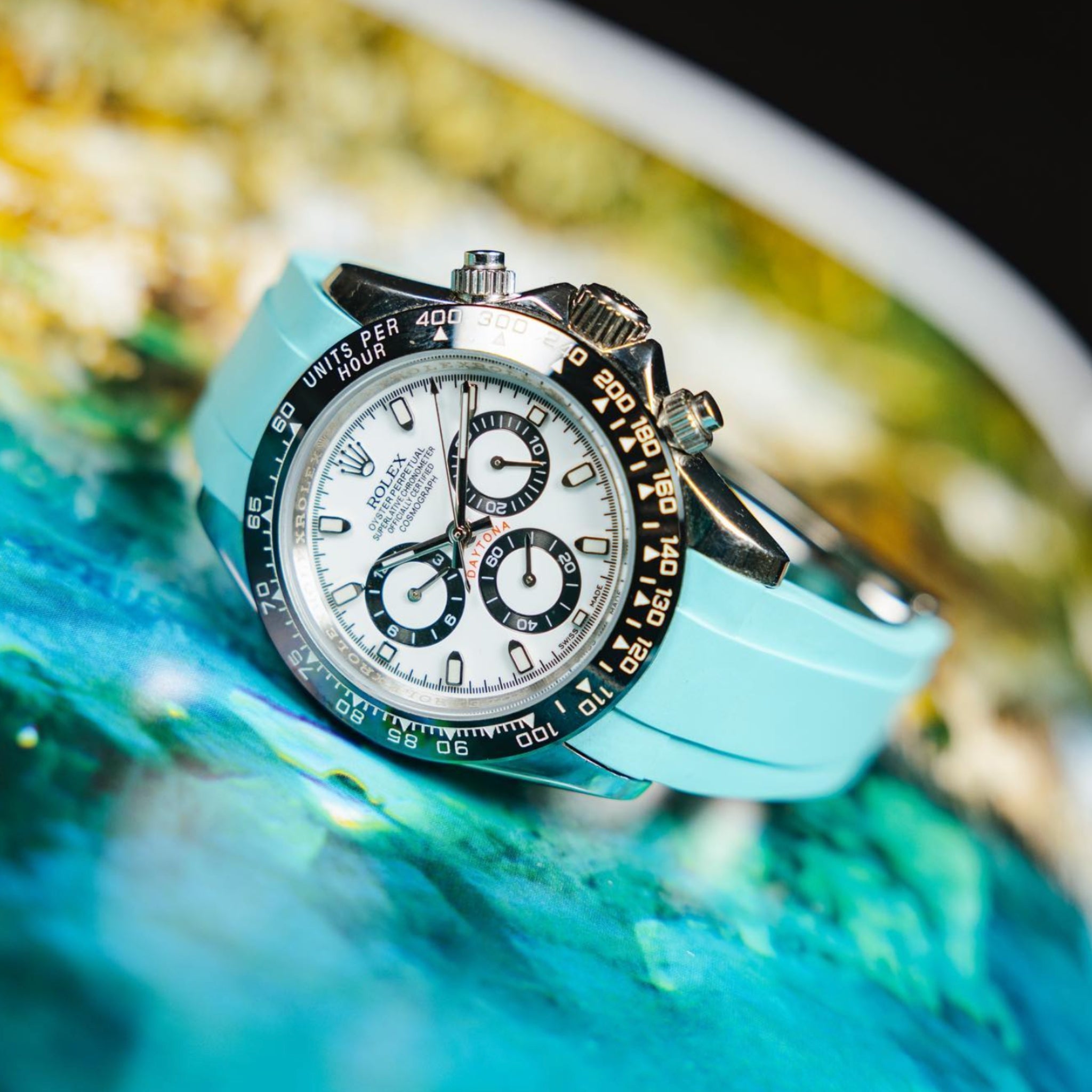 Faltschliesse Kautschukarmband für Rolex Daytona – Türkis - Helvetus DE