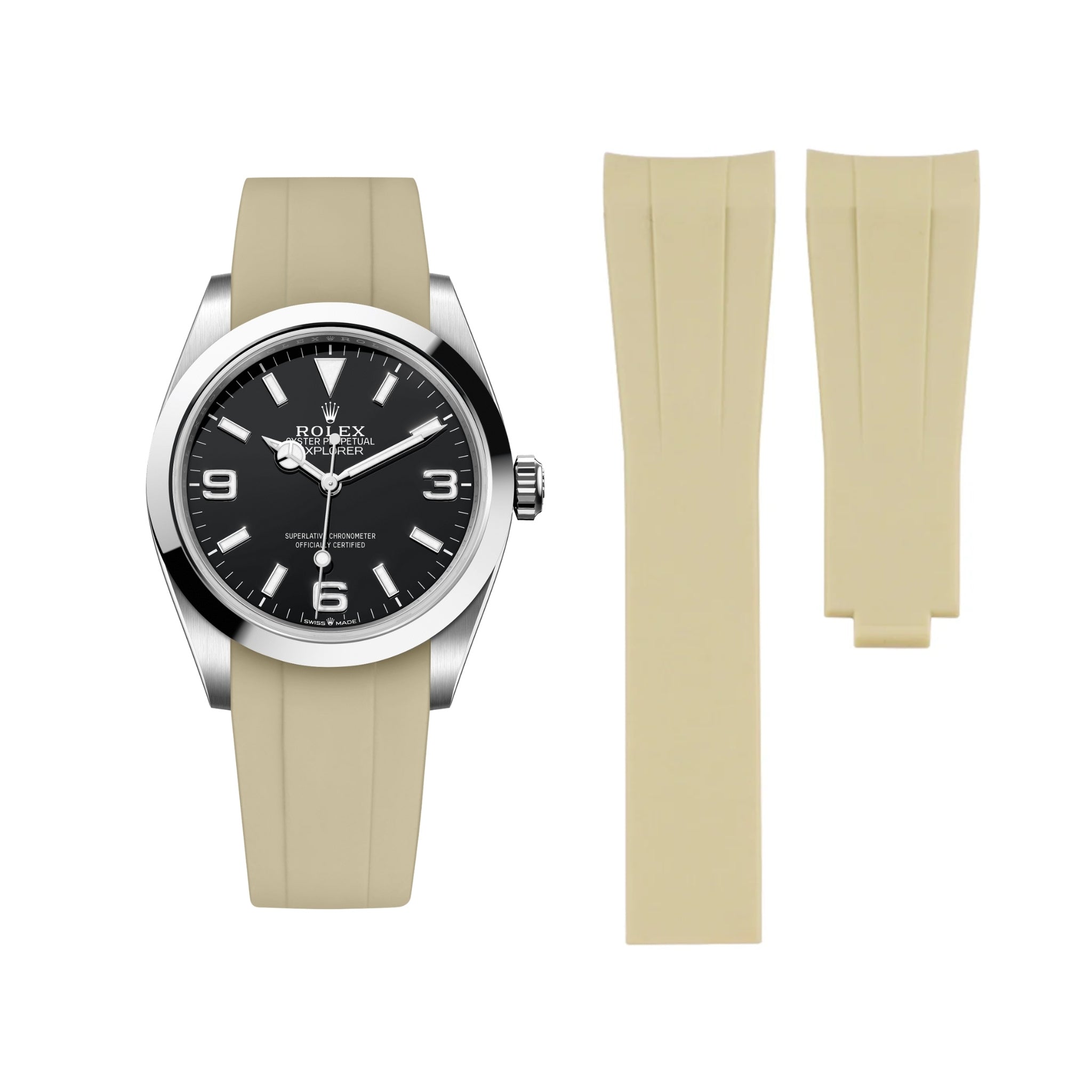 Faltschließe Kautschukarmband für Rolex Explorer I – Beige - Helvetus DE