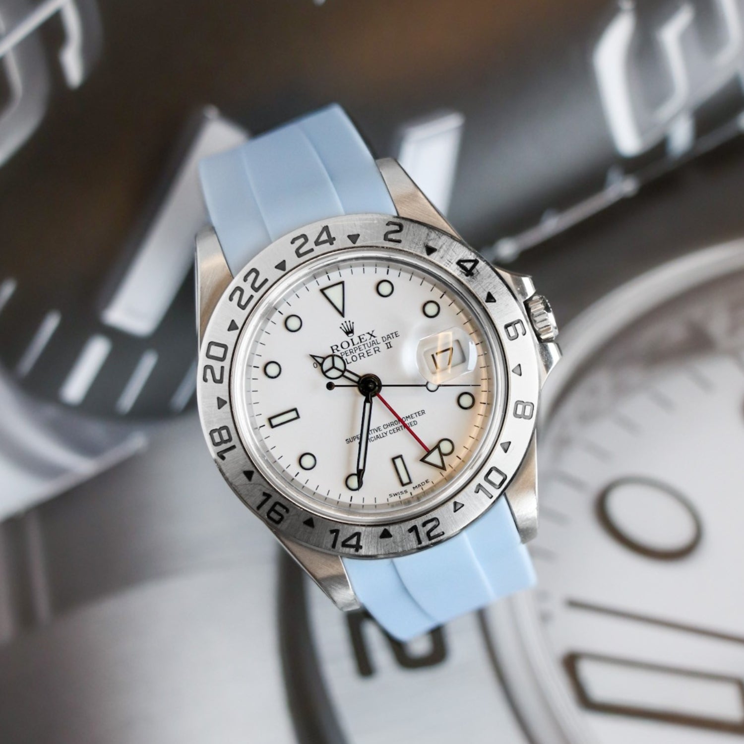 Faltschließe Kautschukarmband für Rolex Explorer II – Baby Blau - Helvetus DE