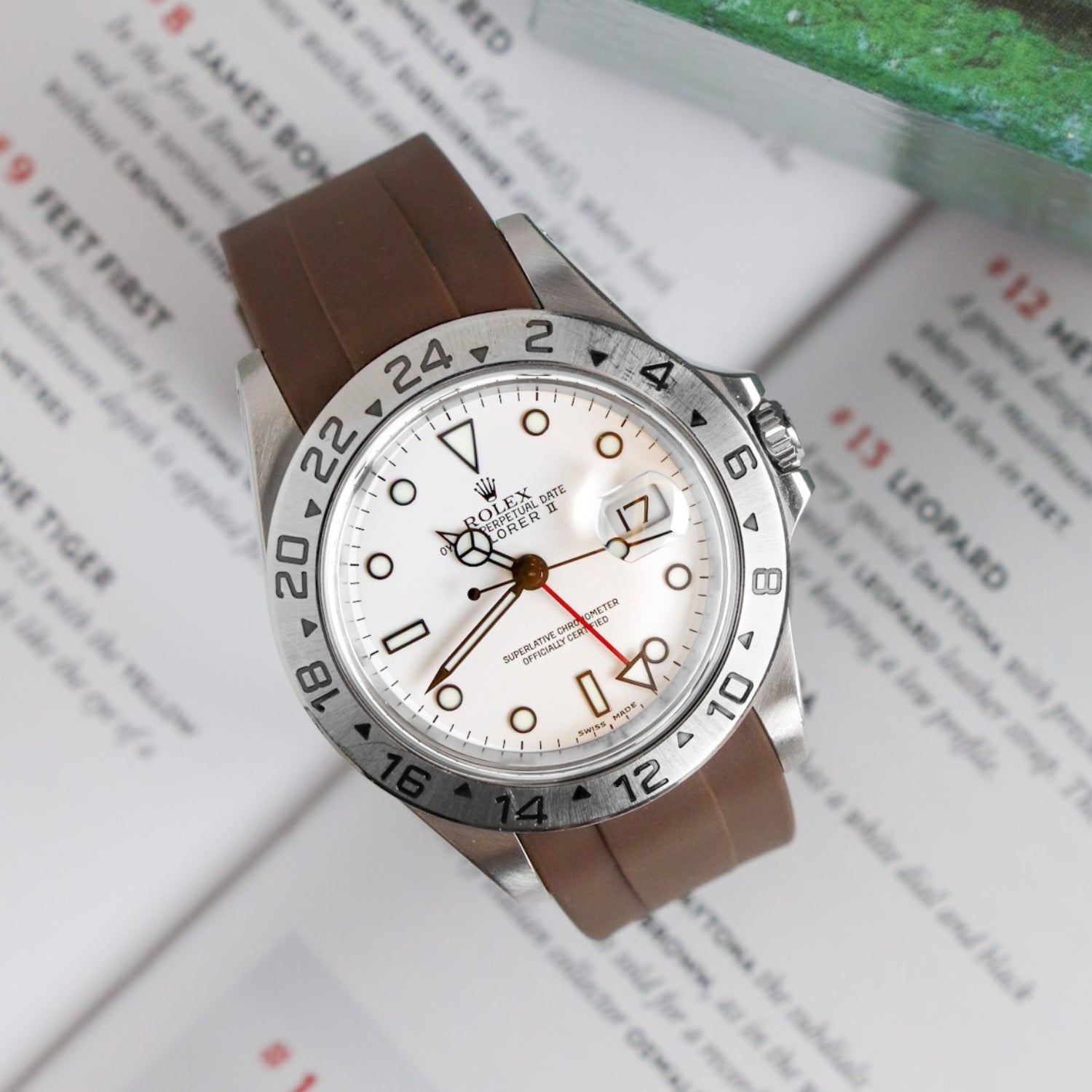 Faltschließe Kautschukarmband für Rolex Explorer II – Braun - Helvetus DE