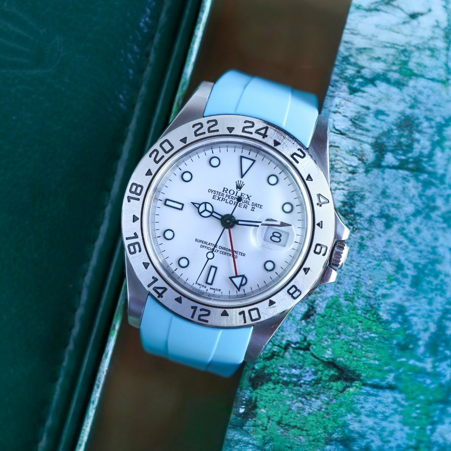 Faltschließe Kautschukarmband für Rolex Explorer II – Hell Blau - Helvetus DE