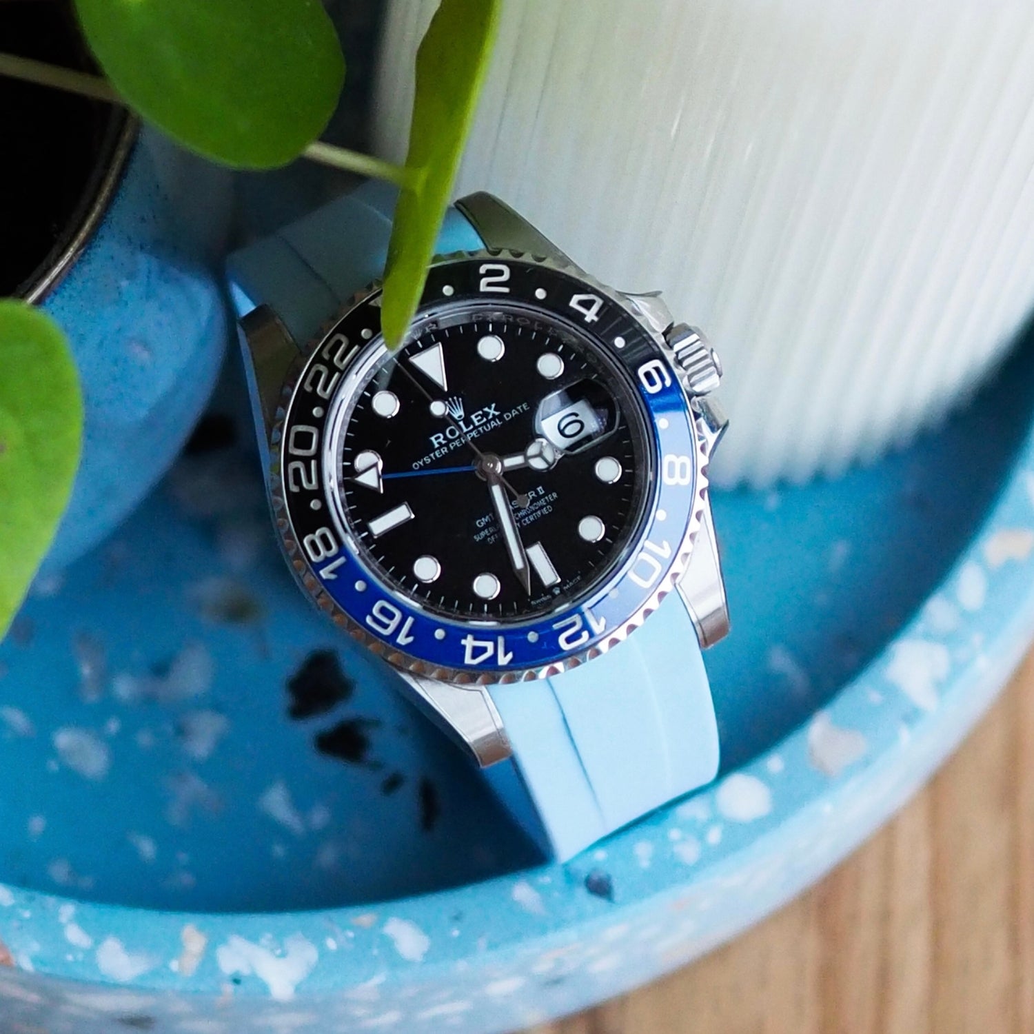 Faltschließe Kautschukarmband für Rolex GMT - Master II – Baby Blau - Helvetus DE