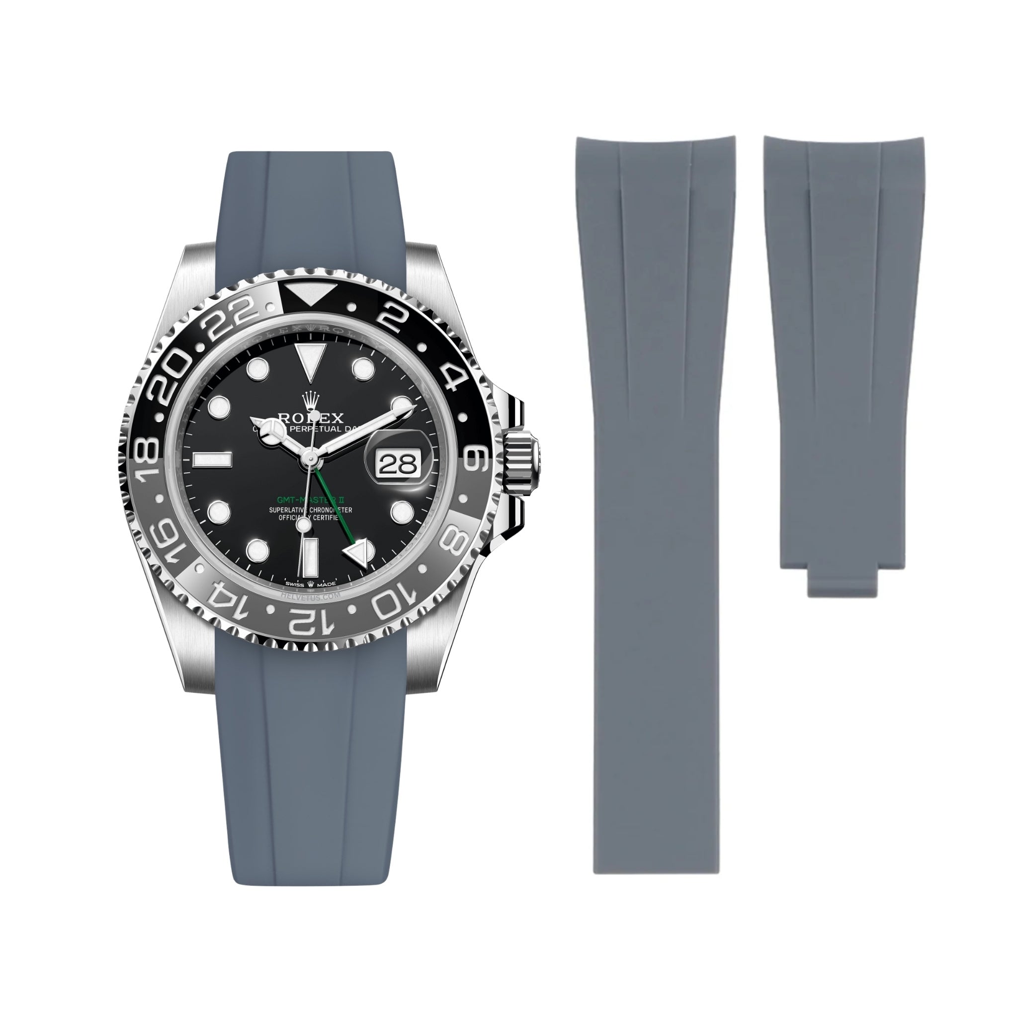Faltschließe Kautschukarmband für Rolex GMT - Master II – Grau - Helvetus DE