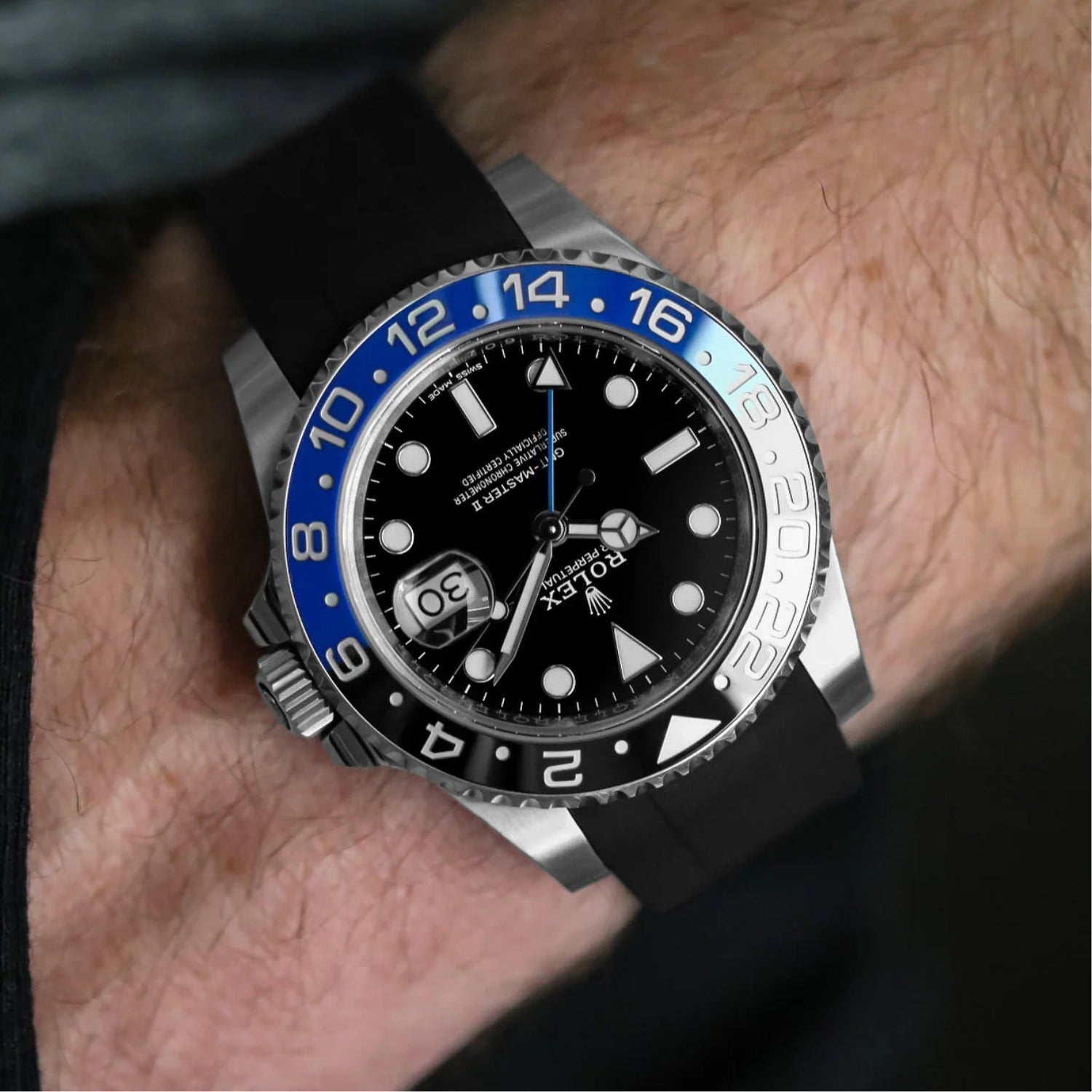 Faltschließe Kautschukarmband für Rolex GMT - Master II – Schwarz - Helvetus DE