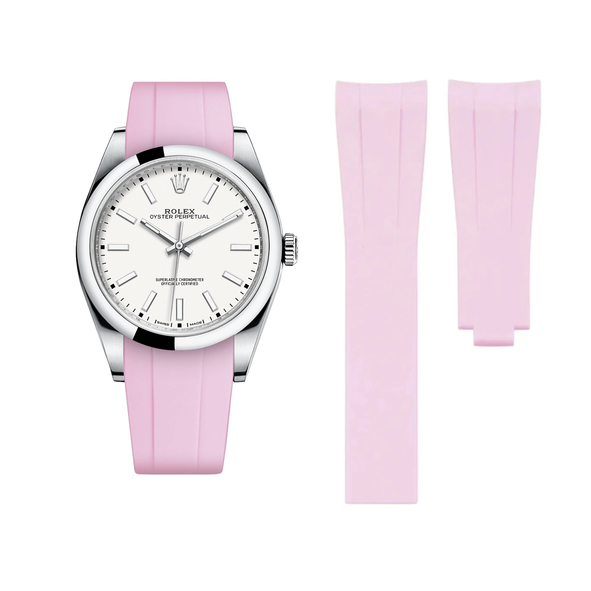 Faltschliesse Kautschukarmband für Rolex Oyster Perpetual 39mm – Pink - Helvetus DE