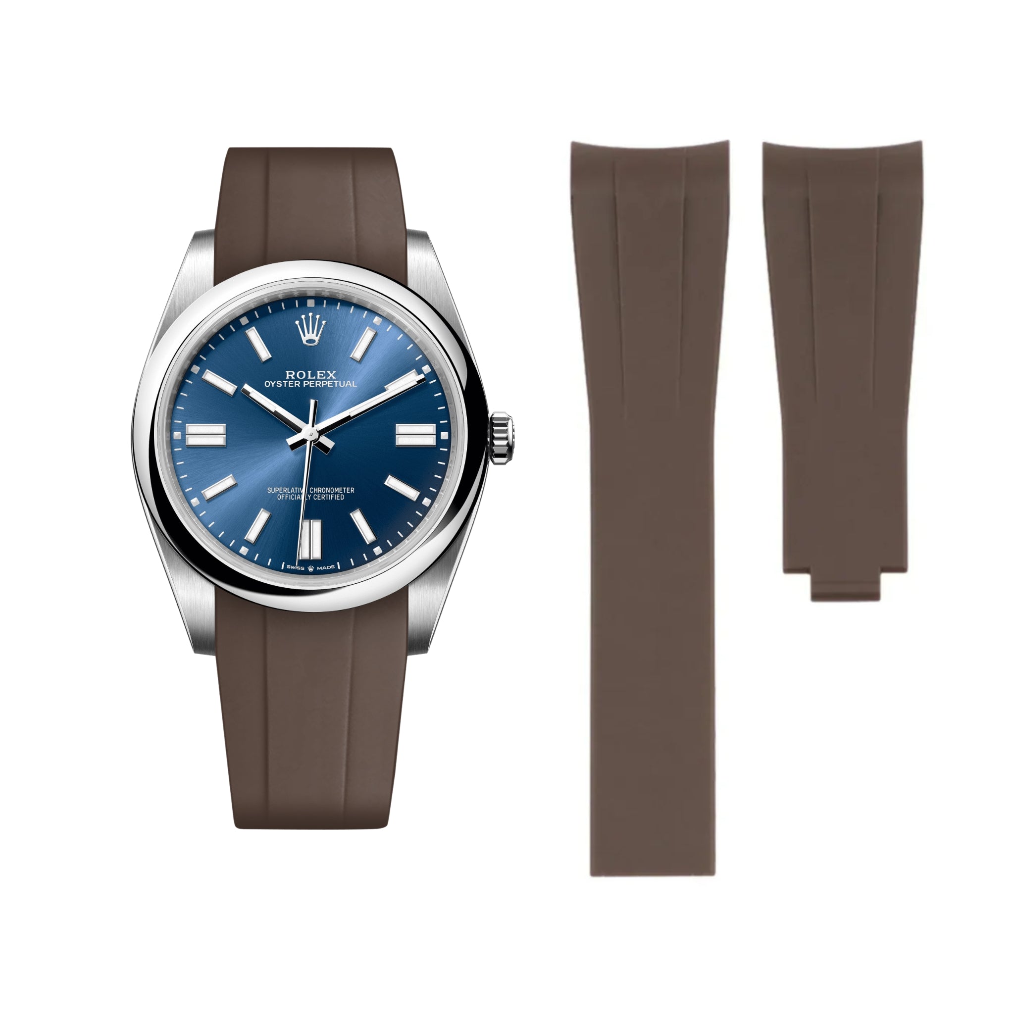 Faltschliesse Kautschukarmband für Rolex Oyster Perpetual 41mm – Braun - Helvetus DE