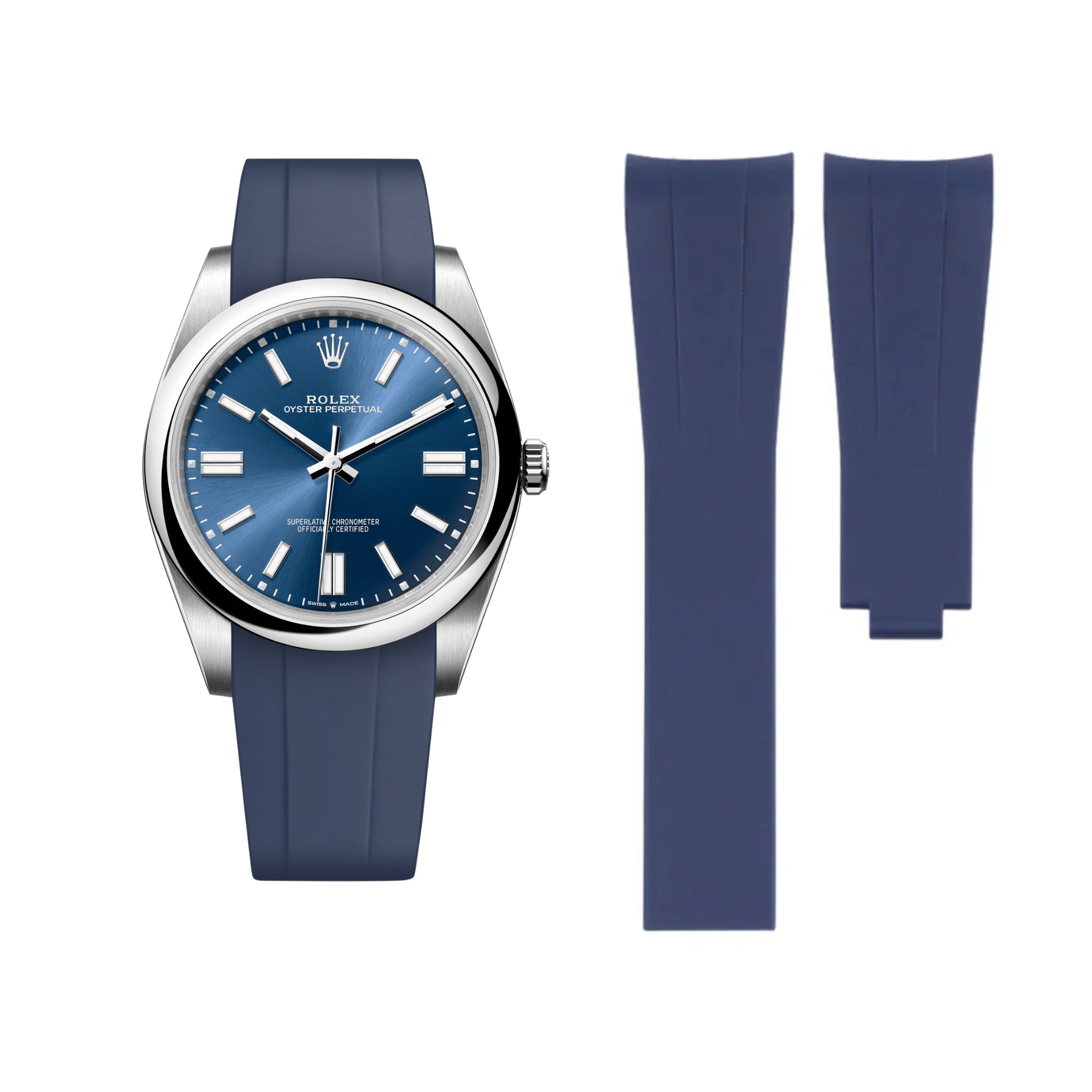 Faltschliesse Kautschukarmband für Rolex Oyster Perpetual 41mm – Dunkel Blau - Helvetus DE