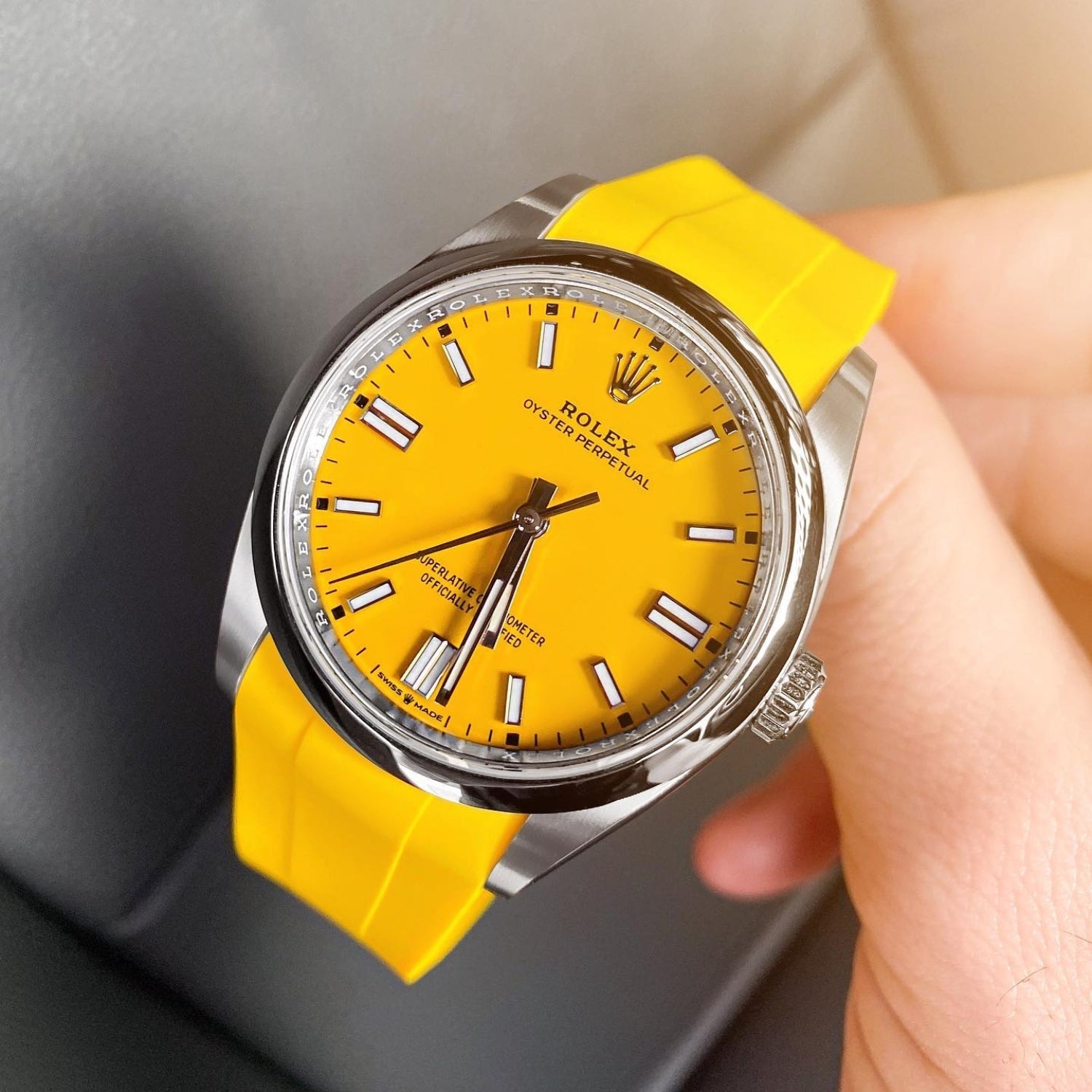 Faltschliesse Kautschukarmband für Rolex Oyster Perpetual 41mm – Gelb - Helvetus DE