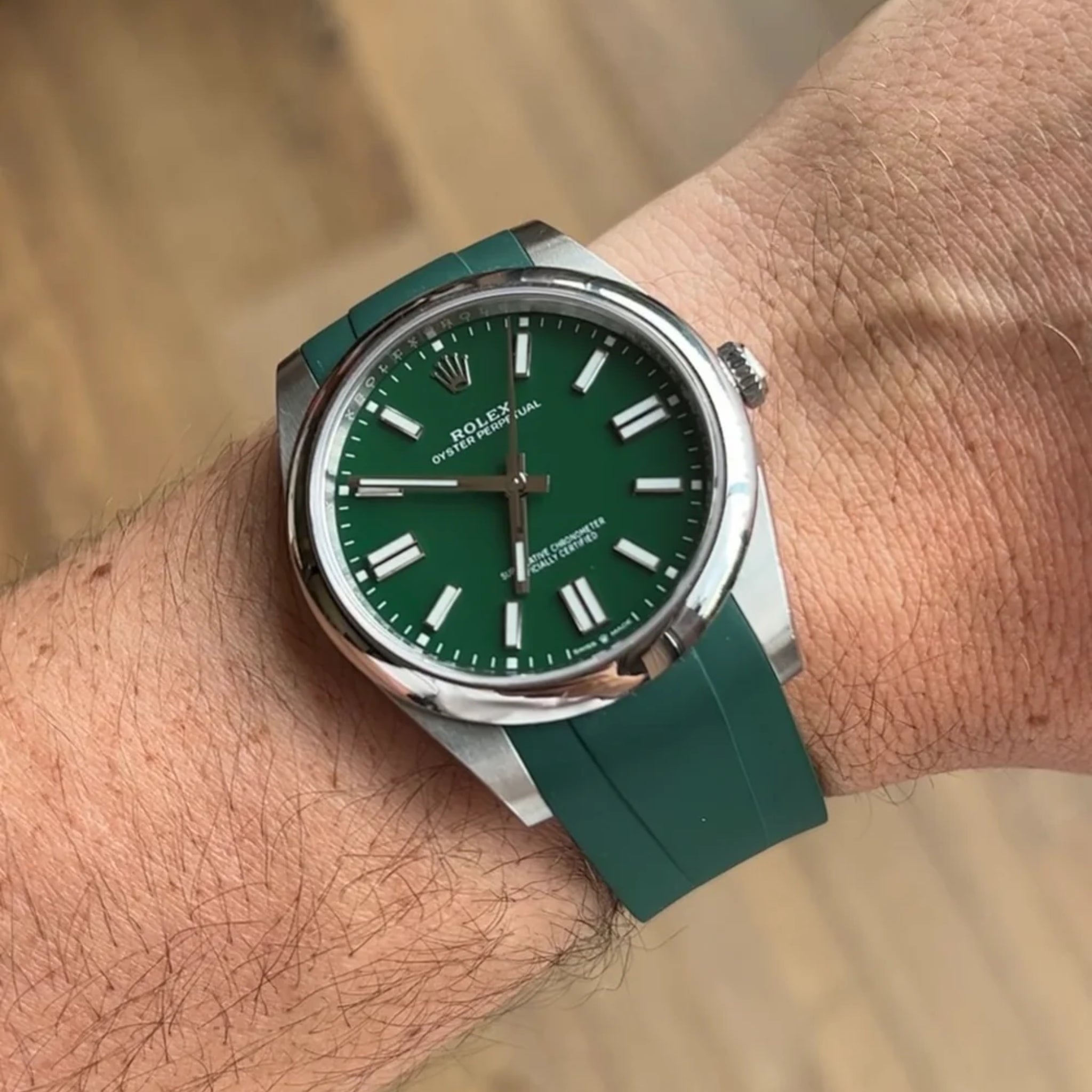 Faltschliesse Kautschukarmband für Rolex Oyster Perpetual 41mm – Grün - Helvetus DE