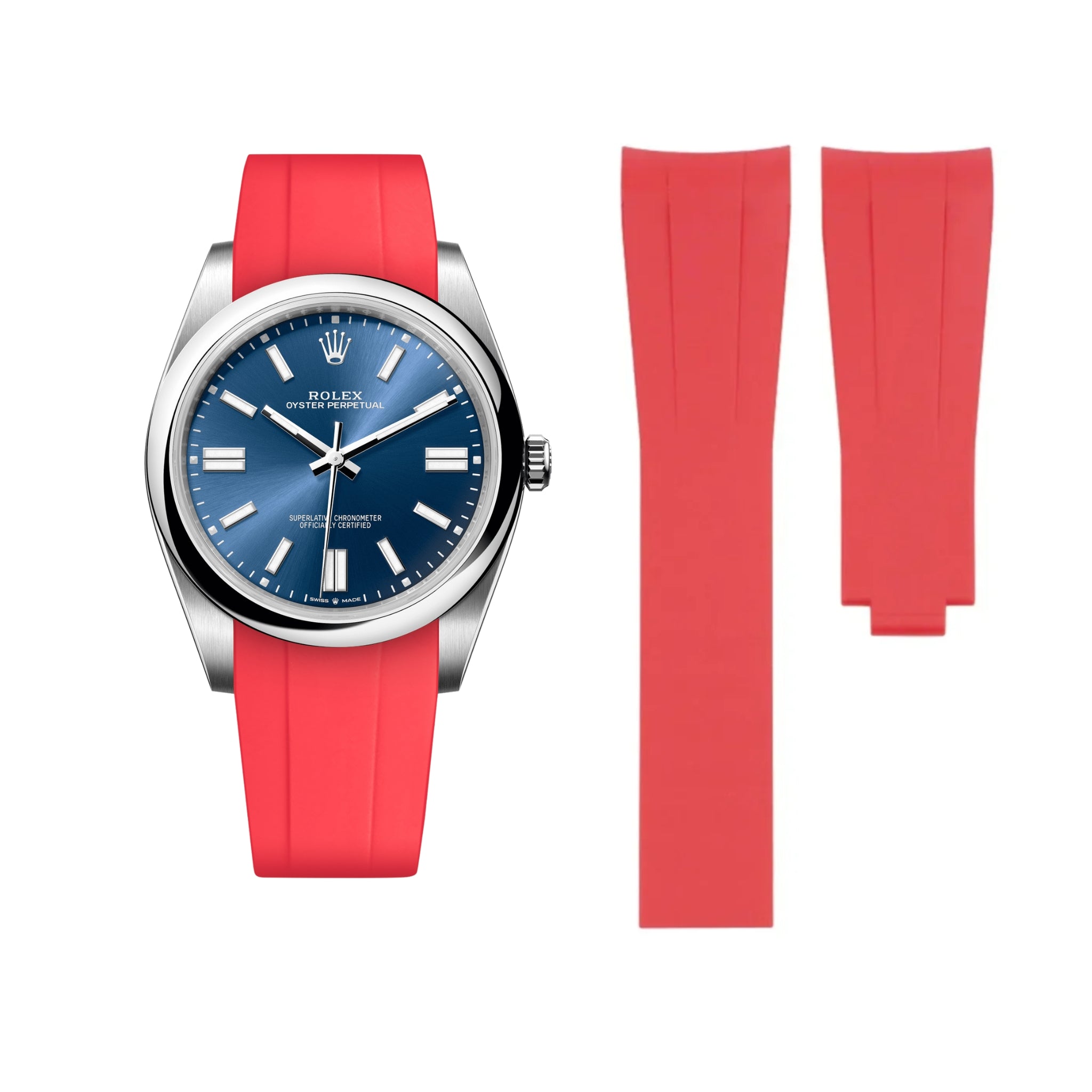 Faltschliesse Kautschukarmband für Rolex Oyster Perpetual 41mm – Rot - Helvetus DE
