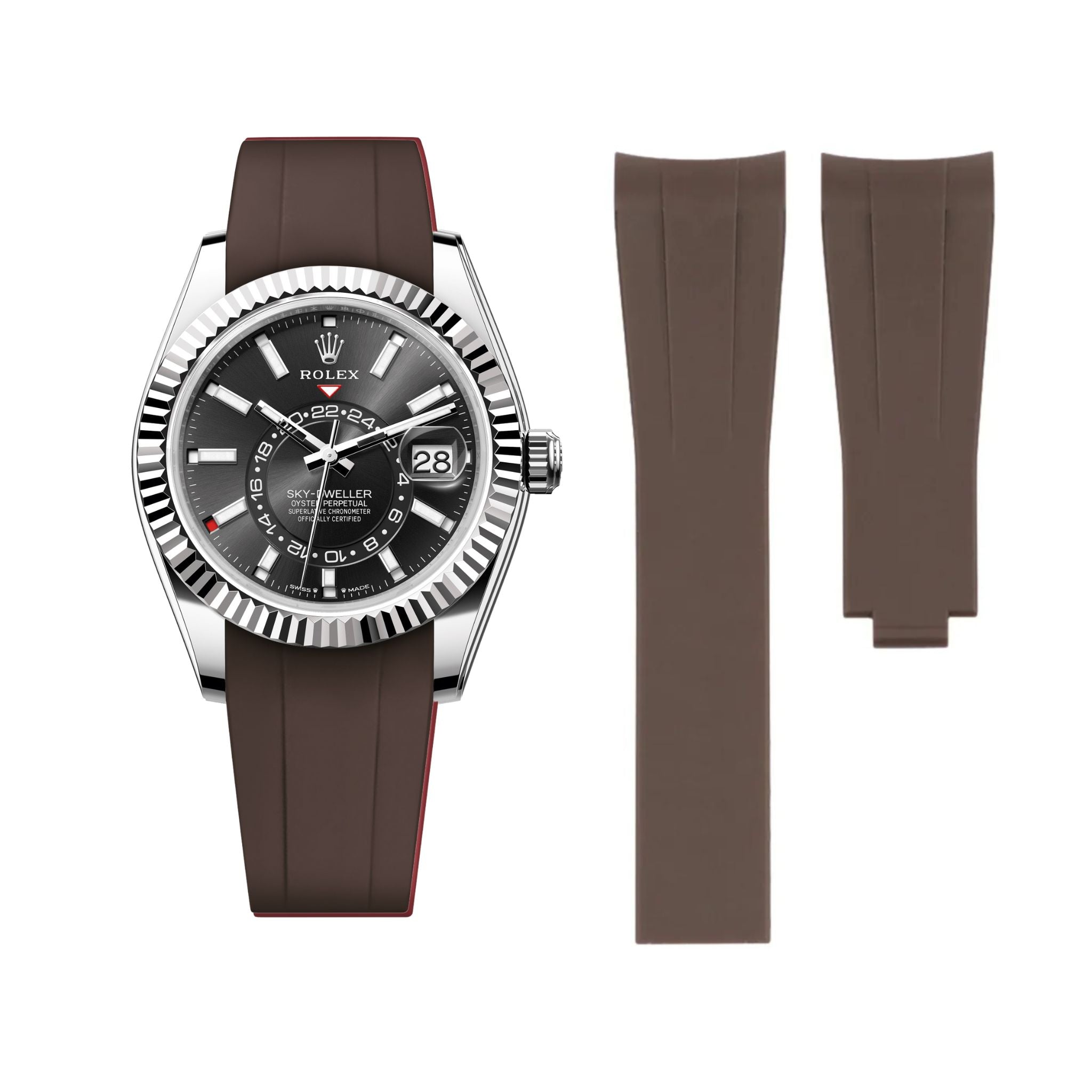 Faltschliesse Kautschukarmband für Rolex Sky - Dweller – Braun - Helvetus DE