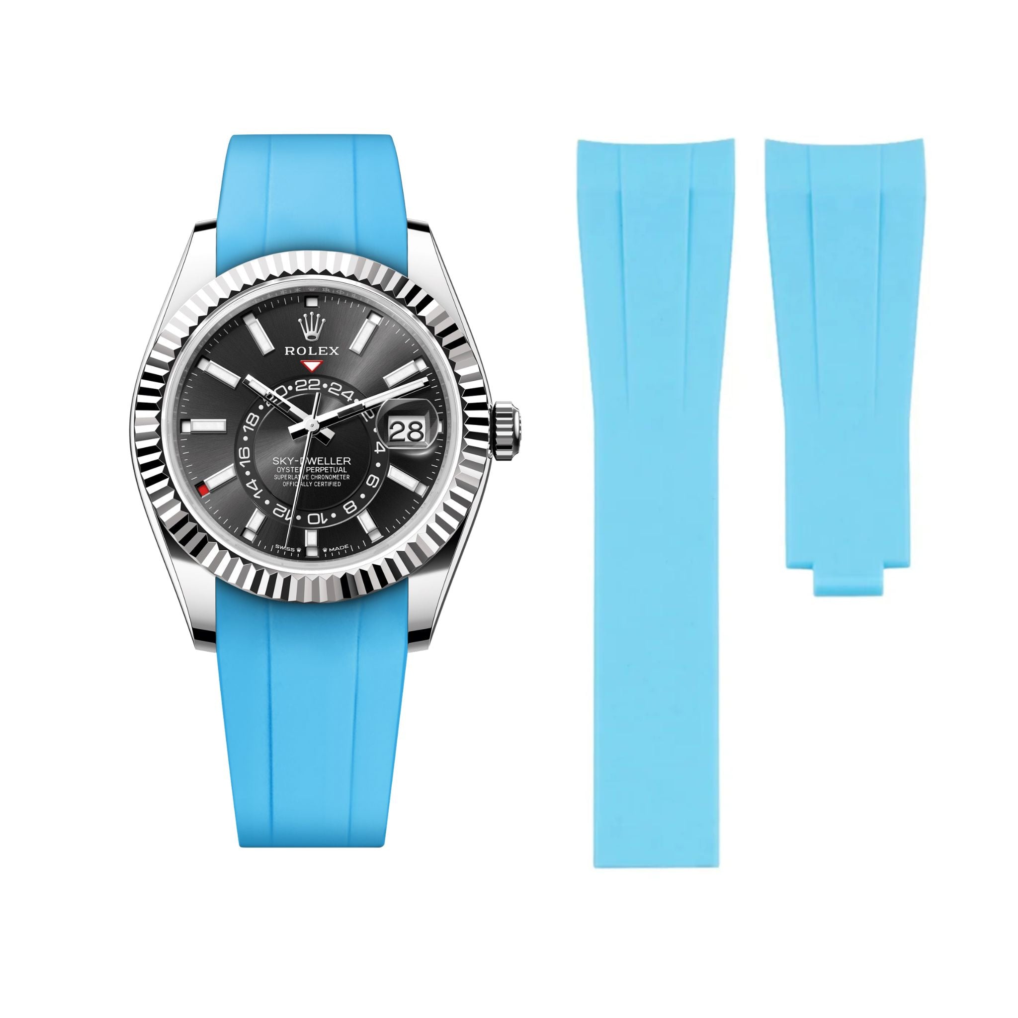 Faltschliesse Kautschukarmband für Rolex Sky - Dweller – Hell Blau - Helvetus DE