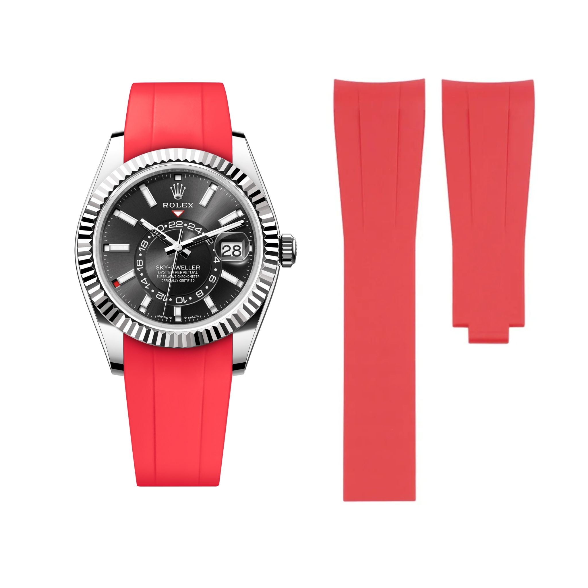 Faltschliesse Kautschukarmband für Rolex Sky - Dweller – Rot - Helvetus DE