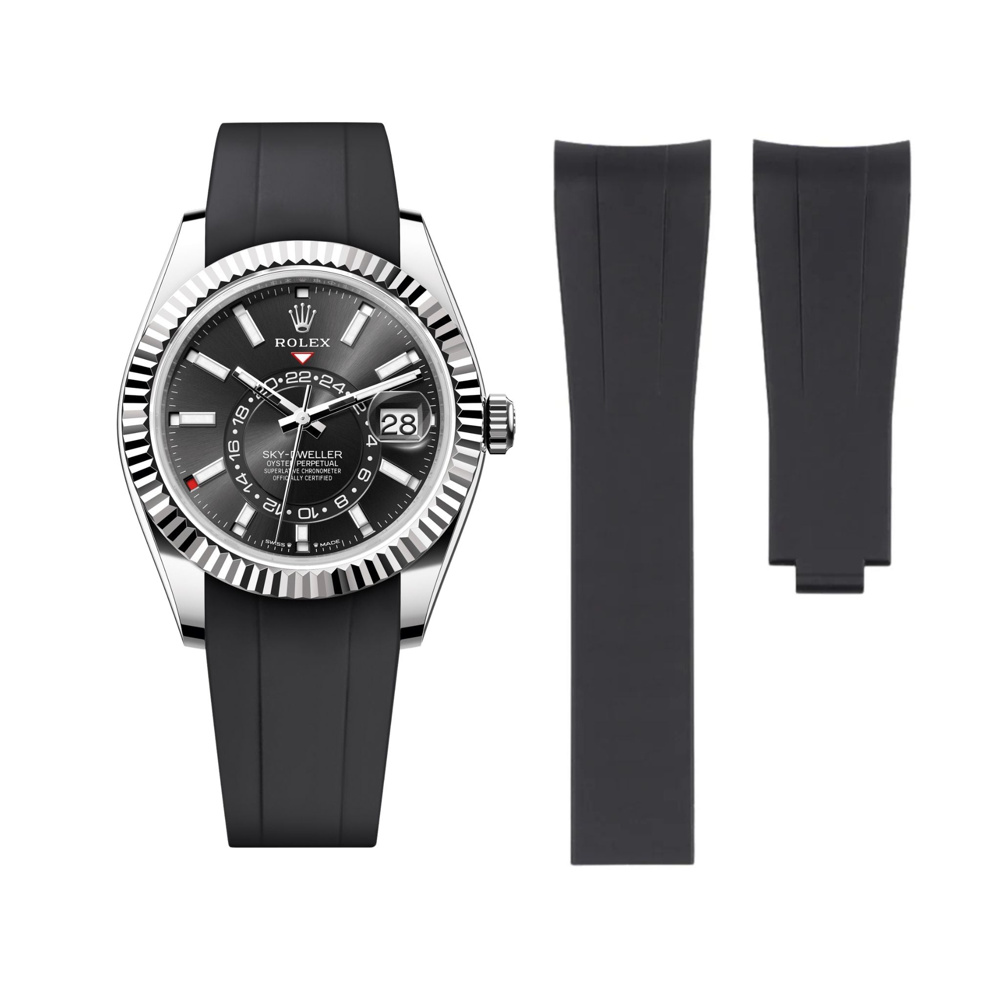 Faltschliesse Kautschukarmband für Rolex Sky - Dweller – Schwarz - Helvetus DE