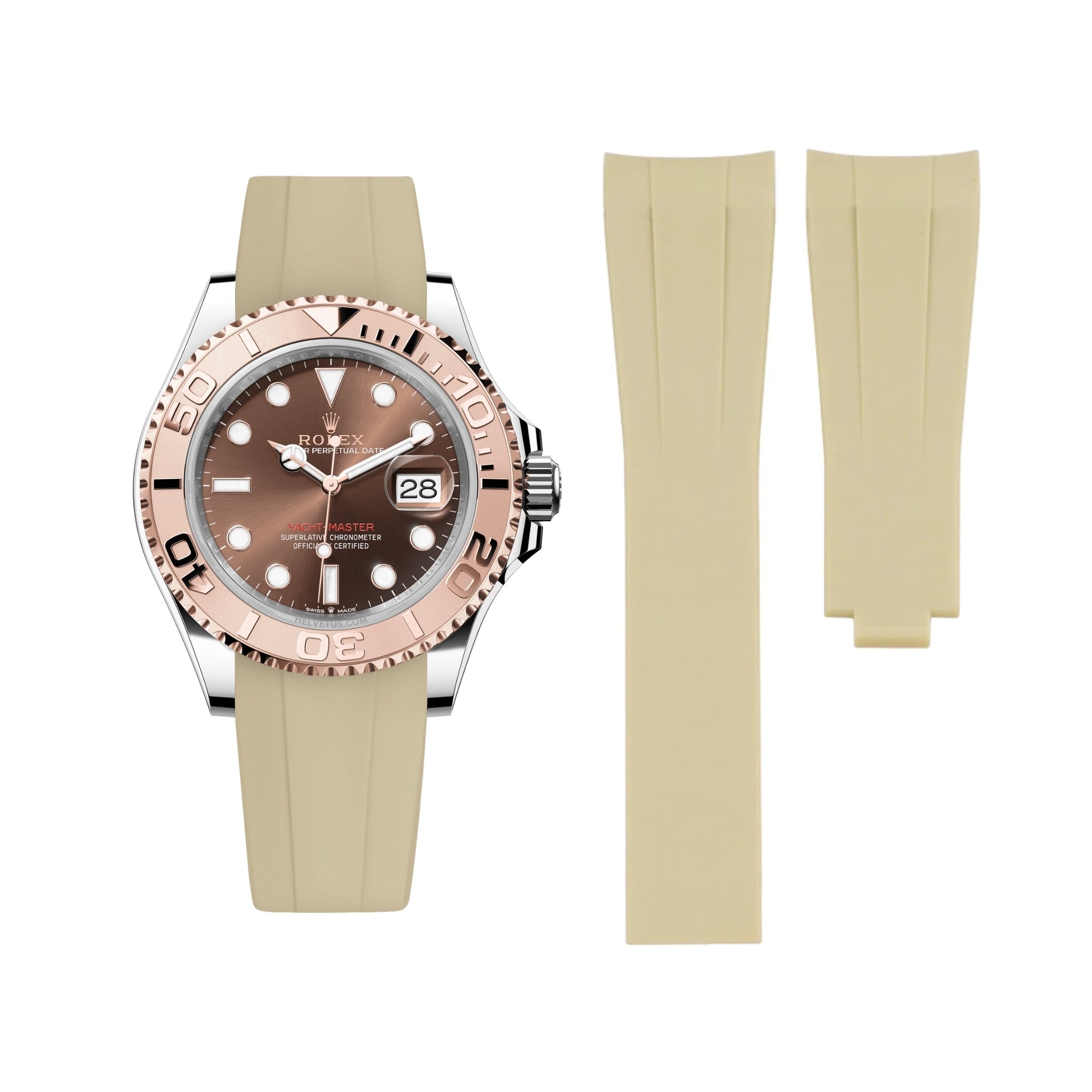 Faltschließe Kautschukarmband für Rolex Yacht - Master 40mm/42mm – Beige - Helvetus DE