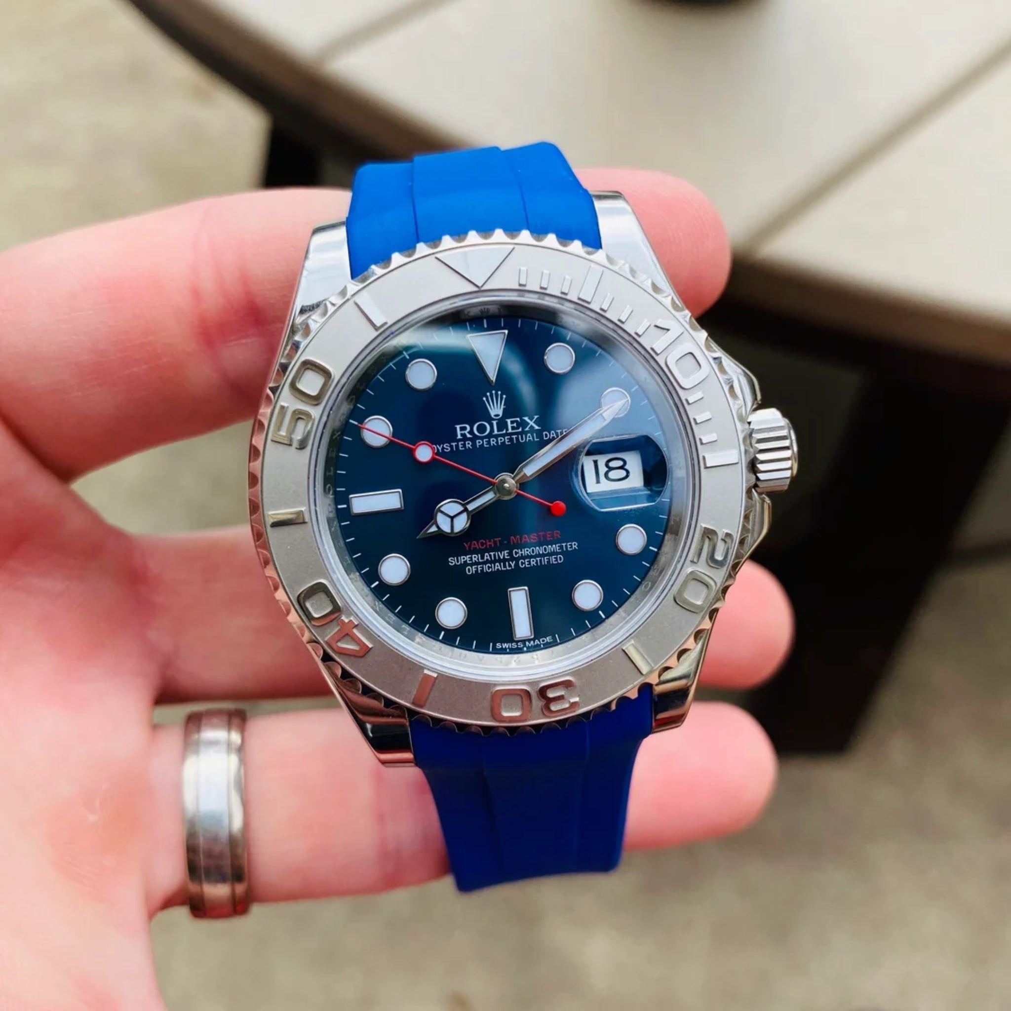 Faltschließe Kautschukarmband für Rolex Yacht - Master 40mm/42mm – Blau - Helvetus DE