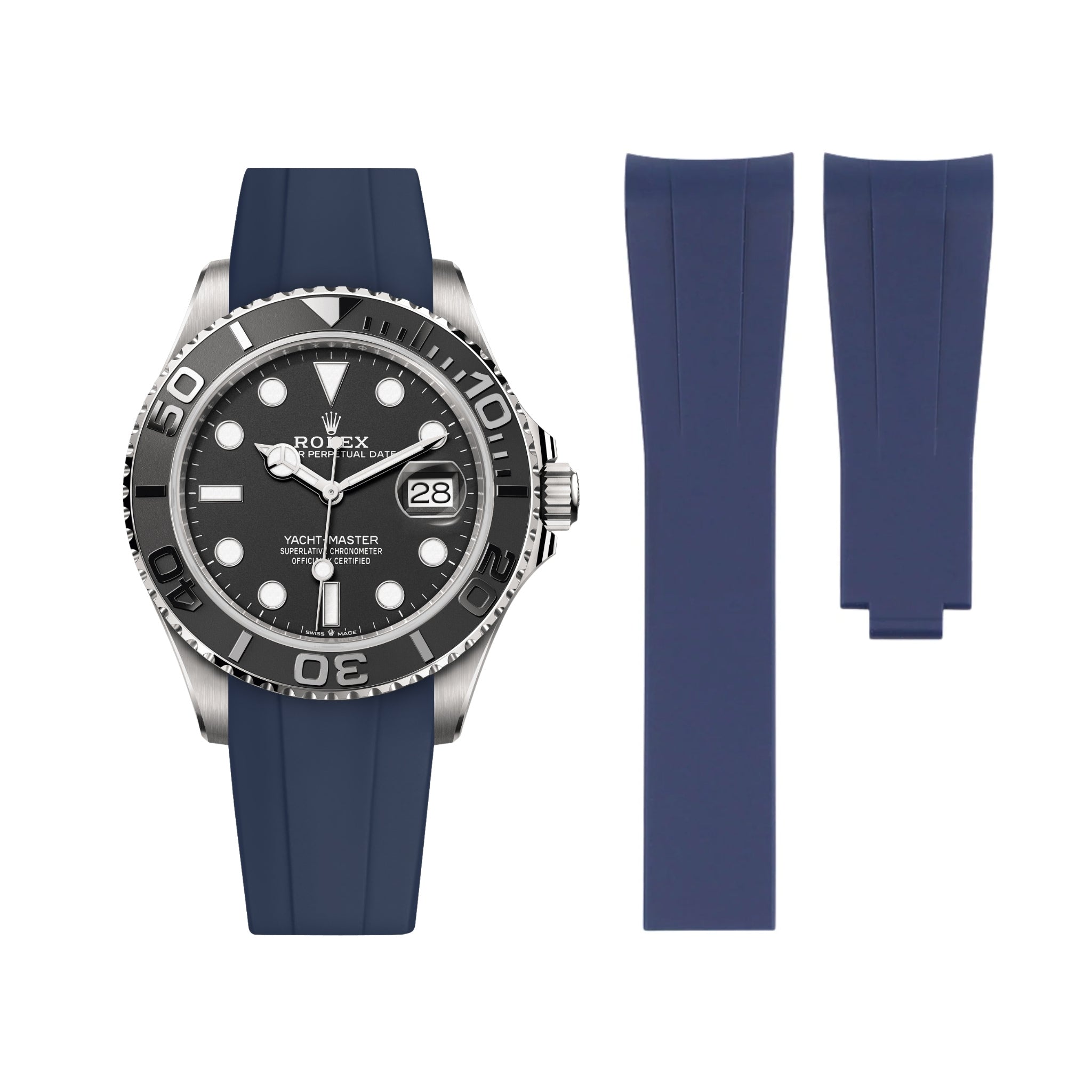 Faltschließe Kautschukarmband für Rolex Yacht - Master 40mm/42mm – Dunkel Blau - Helvetus DE