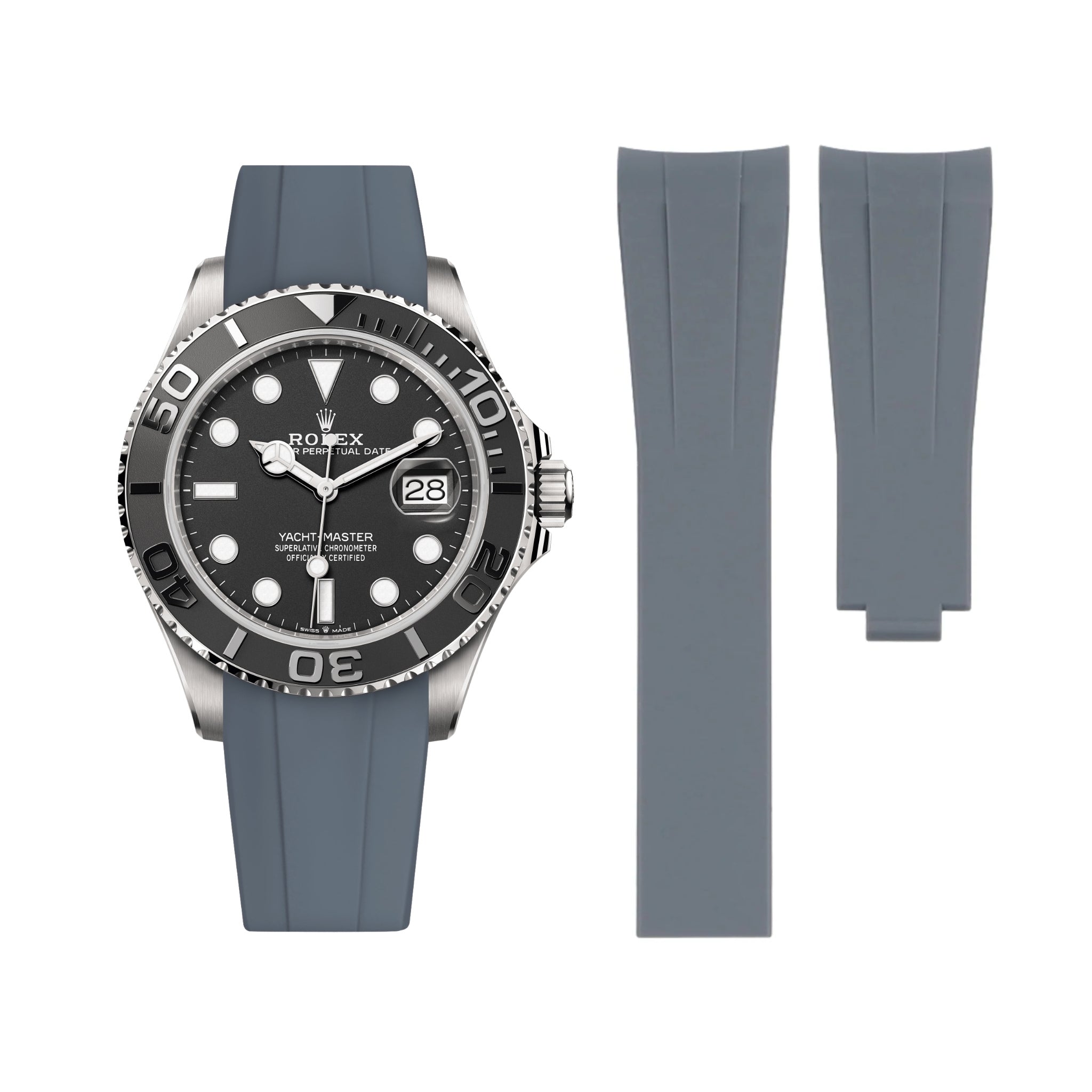 Faltschließe Kautschukarmband für Rolex Yacht - Master 40mm/42mm – Grau - Helvetus DE