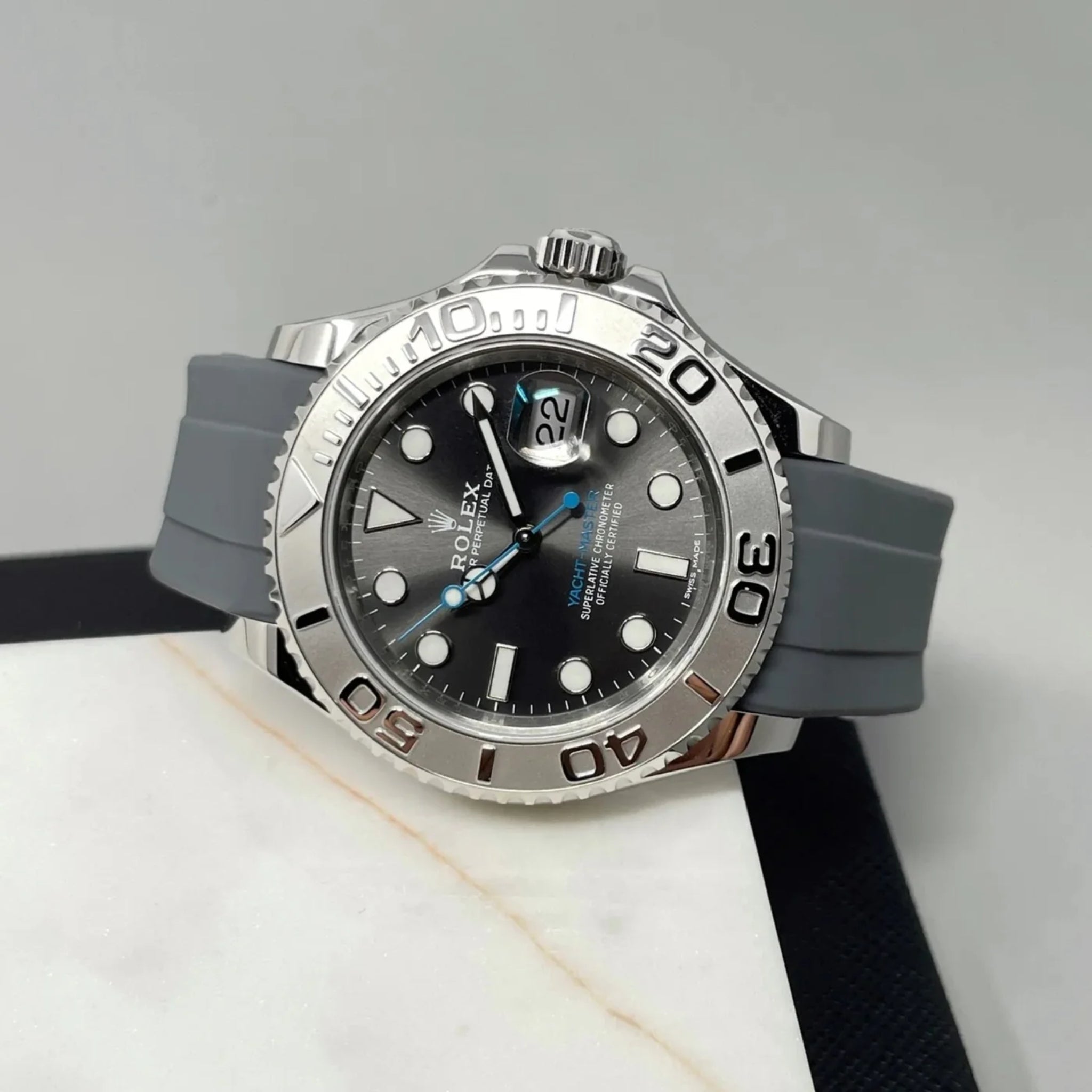 Faltschließe Kautschukarmband für Rolex Yacht - Master 40mm/42mm – Grau - Helvetus DE