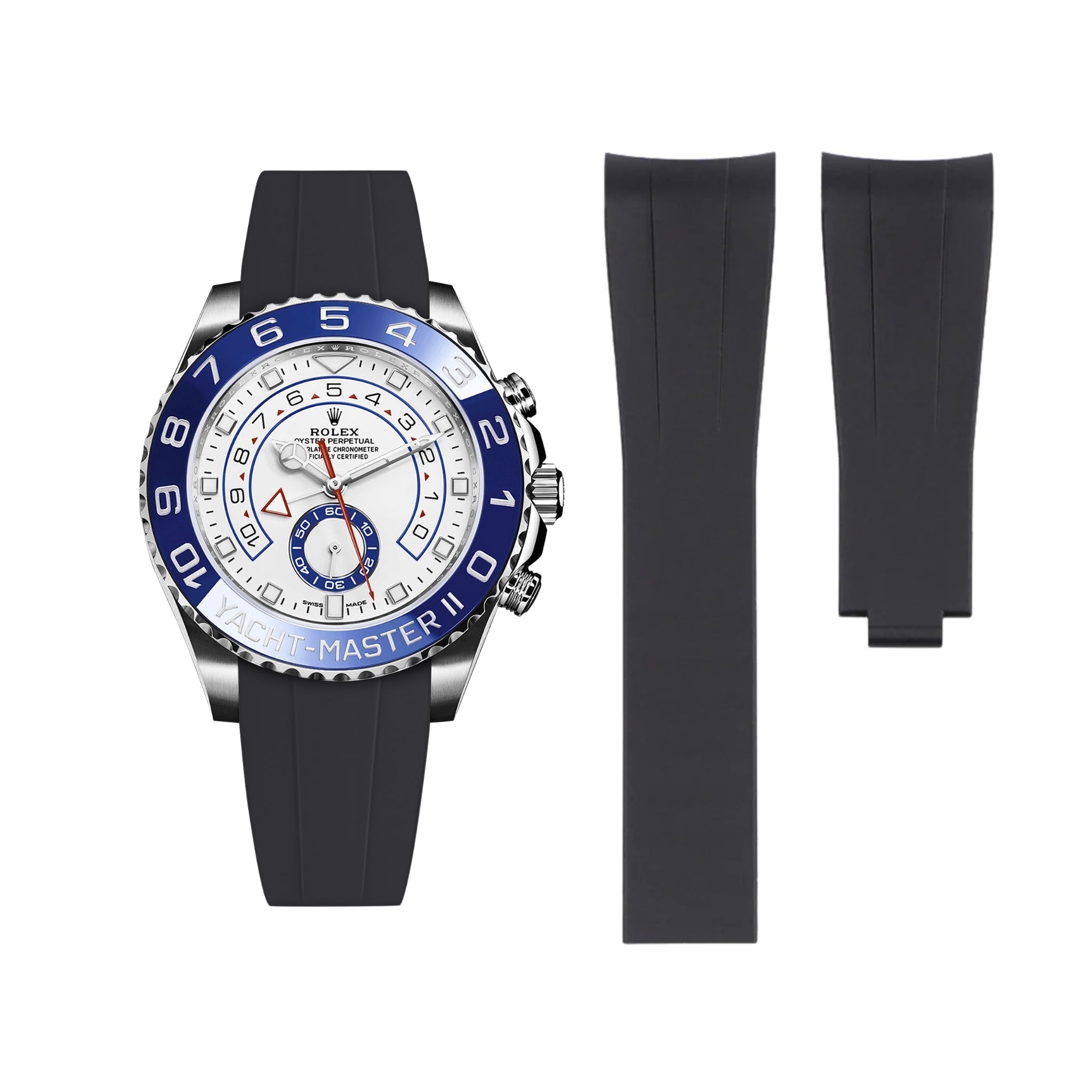 Faltschließe Kautschukarmband für Rolex Yacht - Master II – Schwarz - Helvetus DE