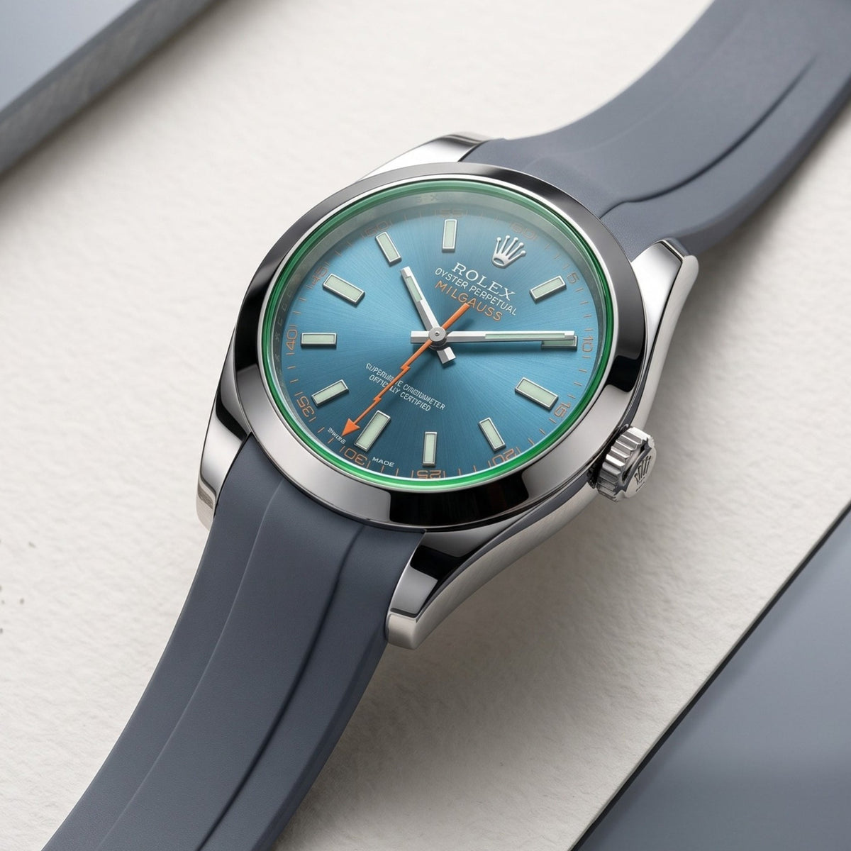 Faltschliessen Kautschukarmband für Rolex Milgauss in Grau - Helvetus