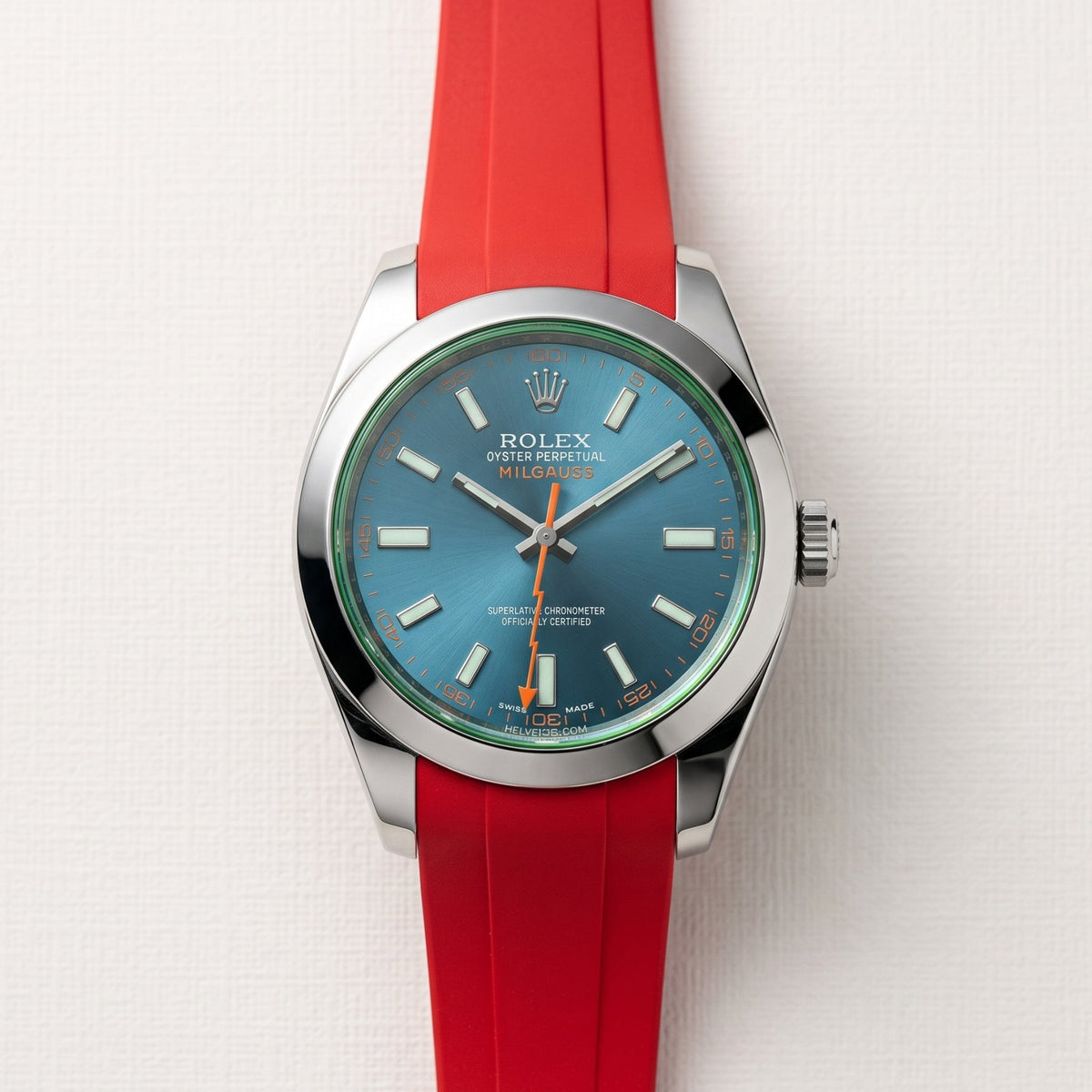 Faltschliessen Kautschukarmband für Rolex Milgauss in Rot - Helvetus