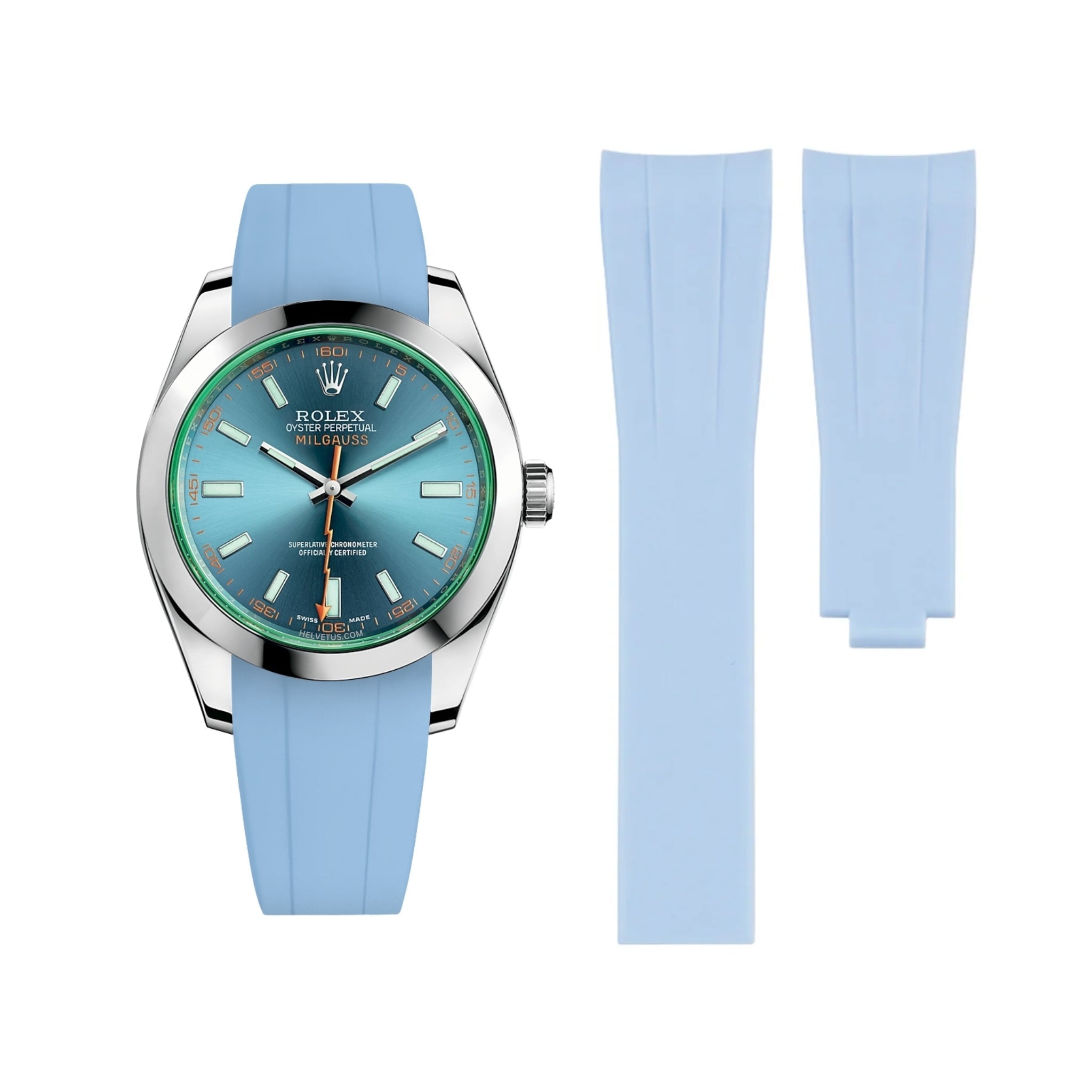 Faltschliessen Kautschukarmband für Rolex Milgauss in Baby Blau - Helvetus DE