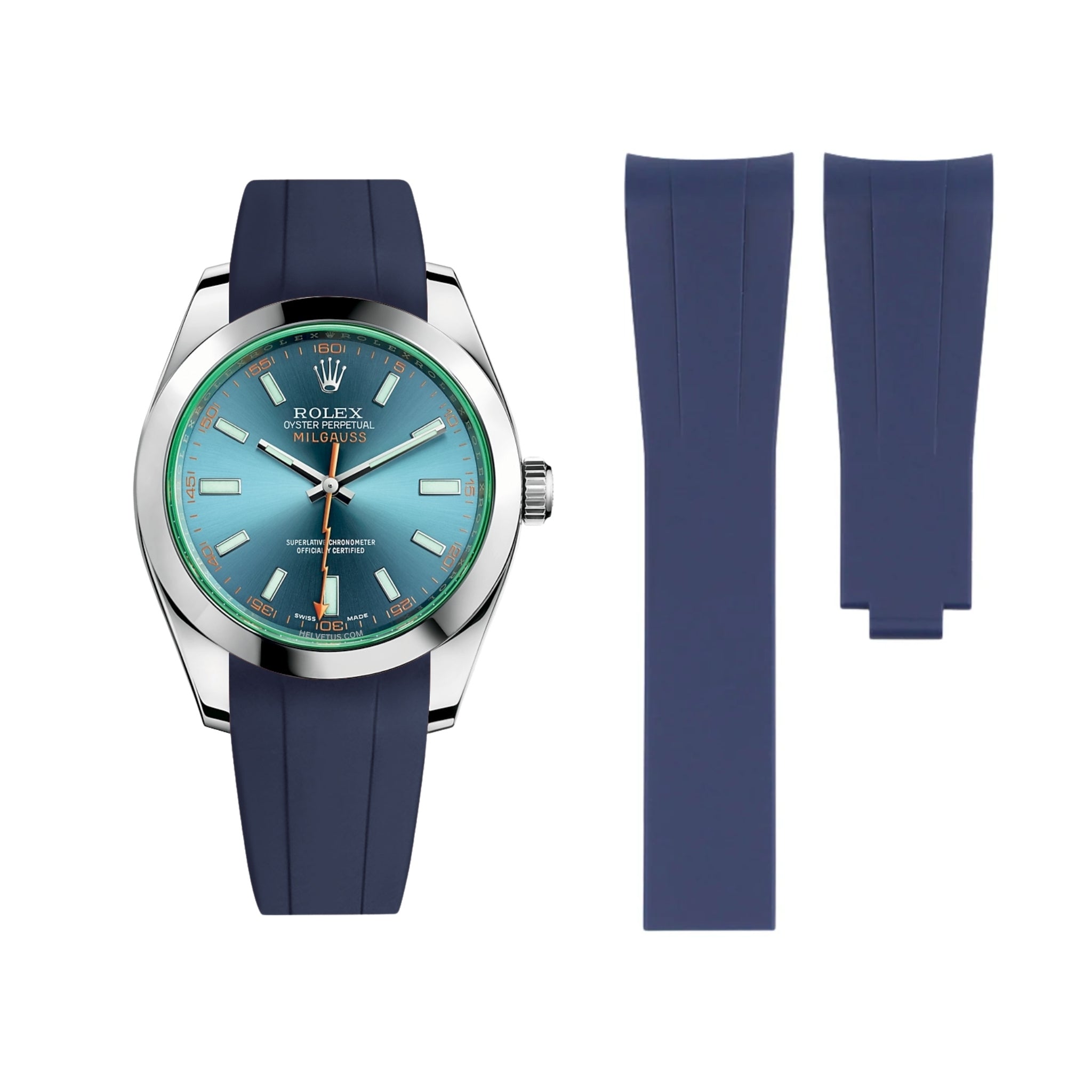 Faltschliessen Kautschukarmband für Rolex Milgauss in Dunkel Blau - Helvetus DE
