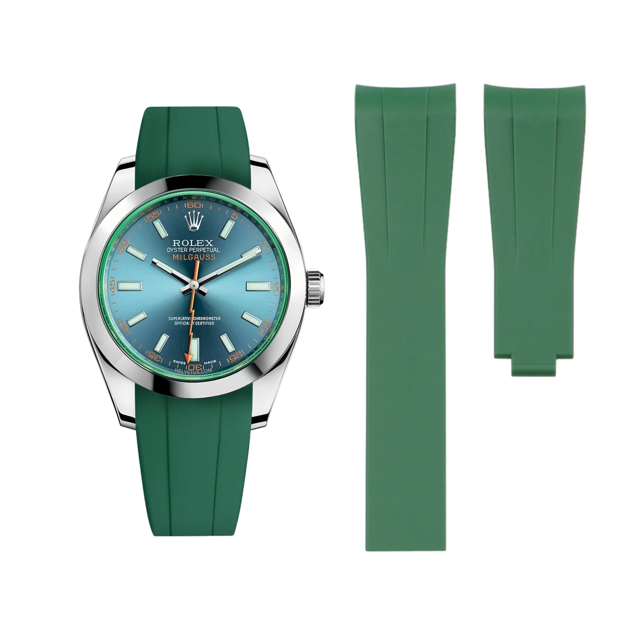 Faltschliessen Kautschukarmband für Rolex Milgauss in Grün - Helvetus DE