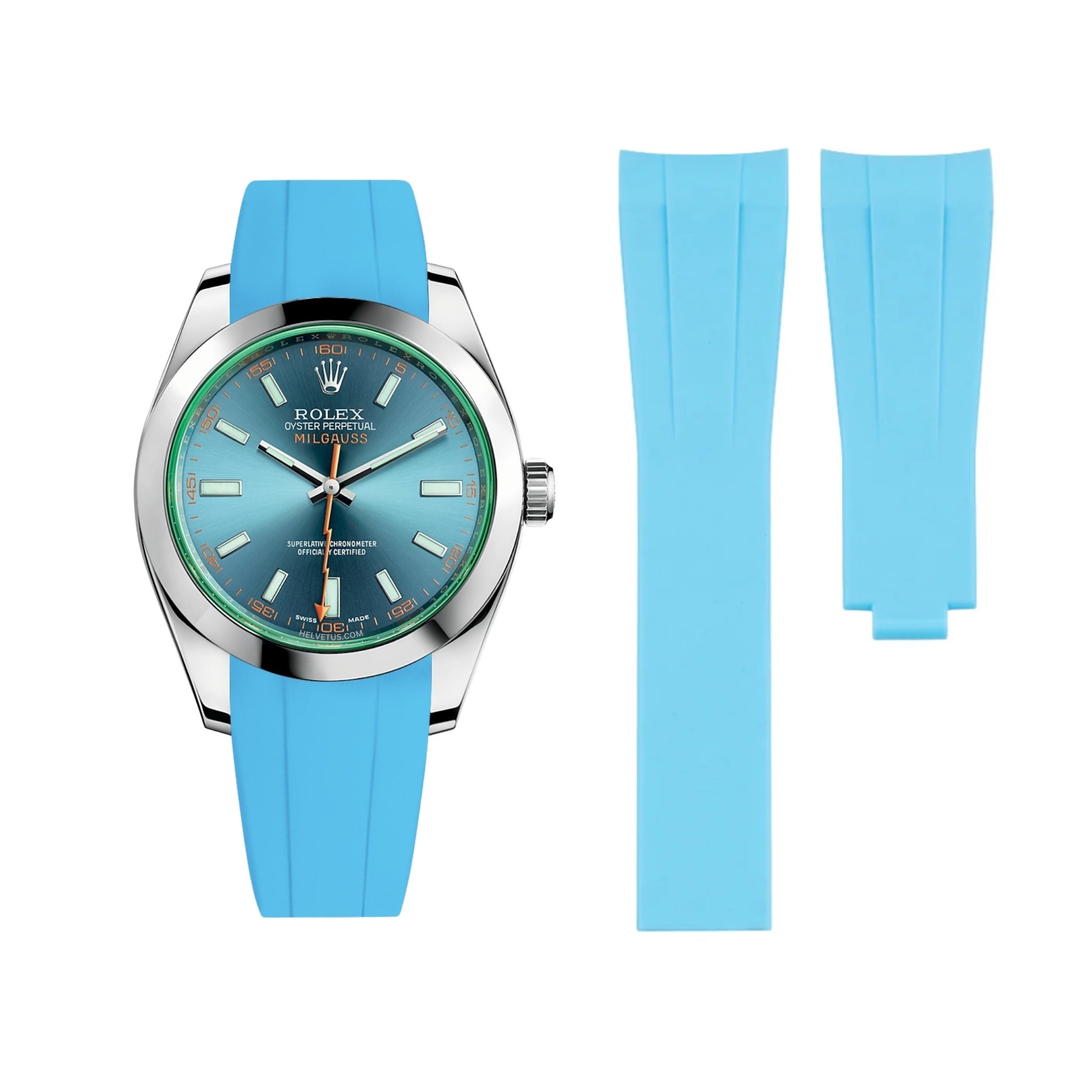 Faltschliessen Kautschukarmband für Rolex Milgauss in Hell Blau - Helvetus DE