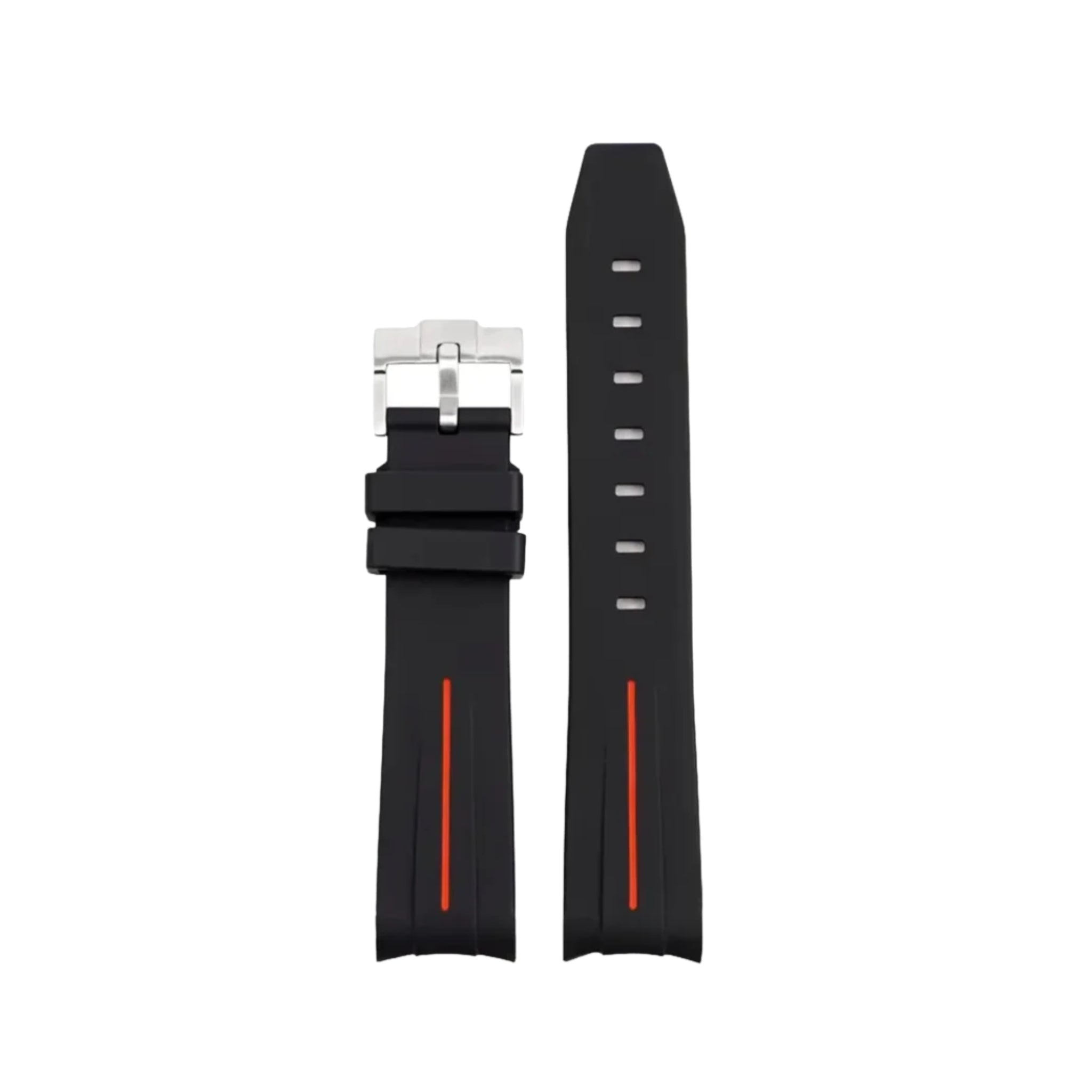 Gebogenes FKM Kautschukarmband – Universelle Passform – Schwarz/Orange LuxLine® (20mm / 21mm / 22mm) - Helvetus DE