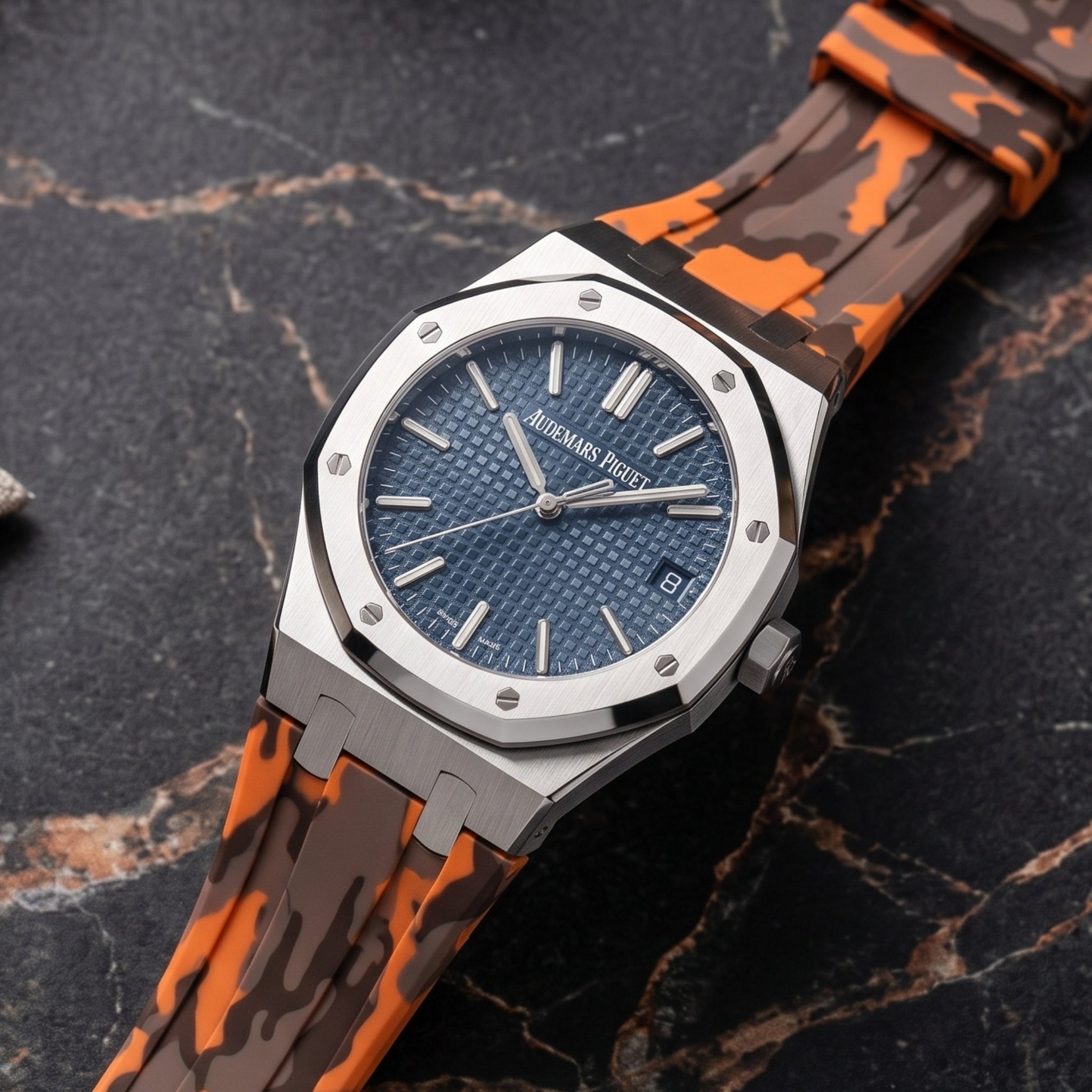 Kautschuk Armband - für alle Audemars Piguet Royal Oak 41mm - Orange Camouflage - Helvetus