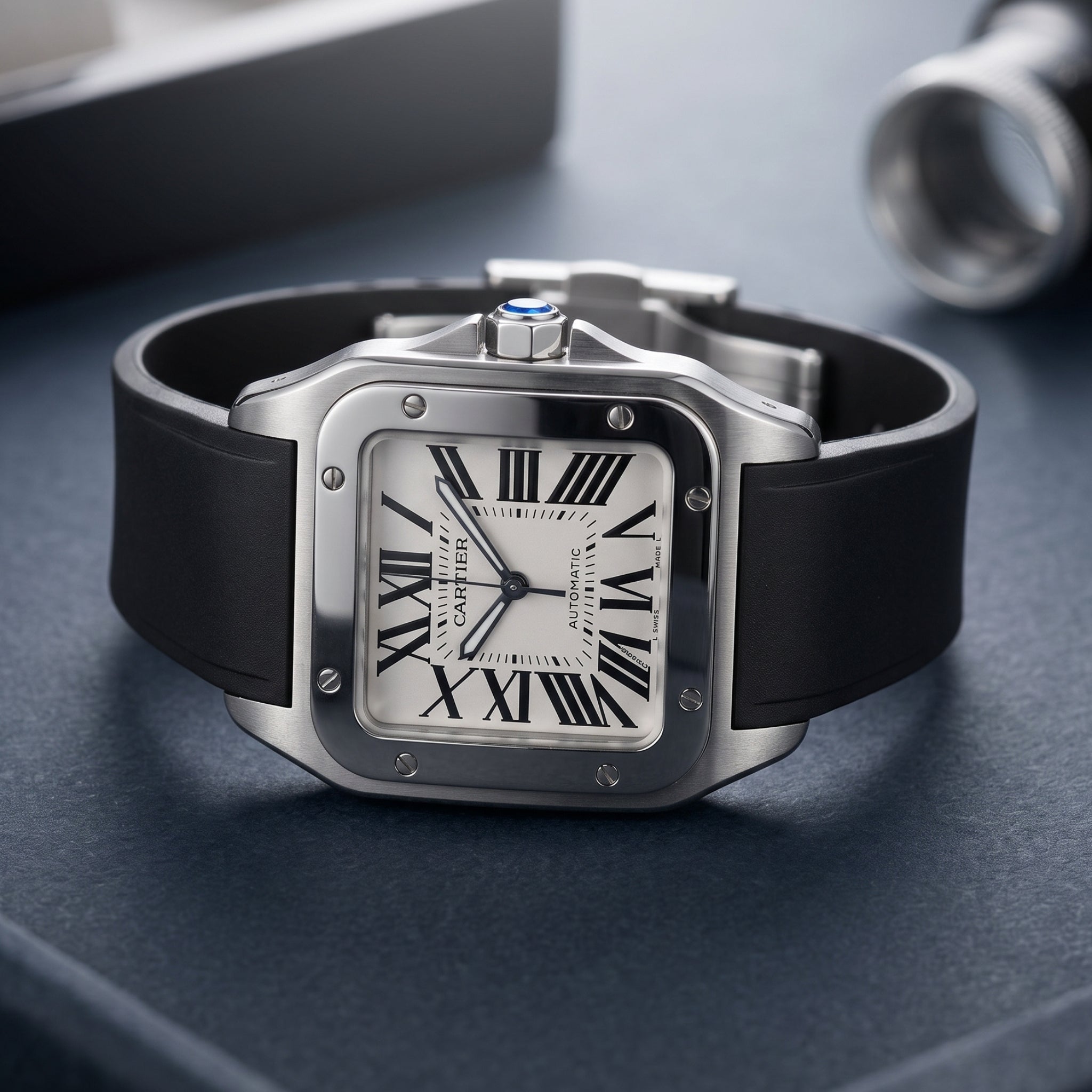 Kautschuk Armband für Cartier Santos 100 – Schwarz - Helvetus
