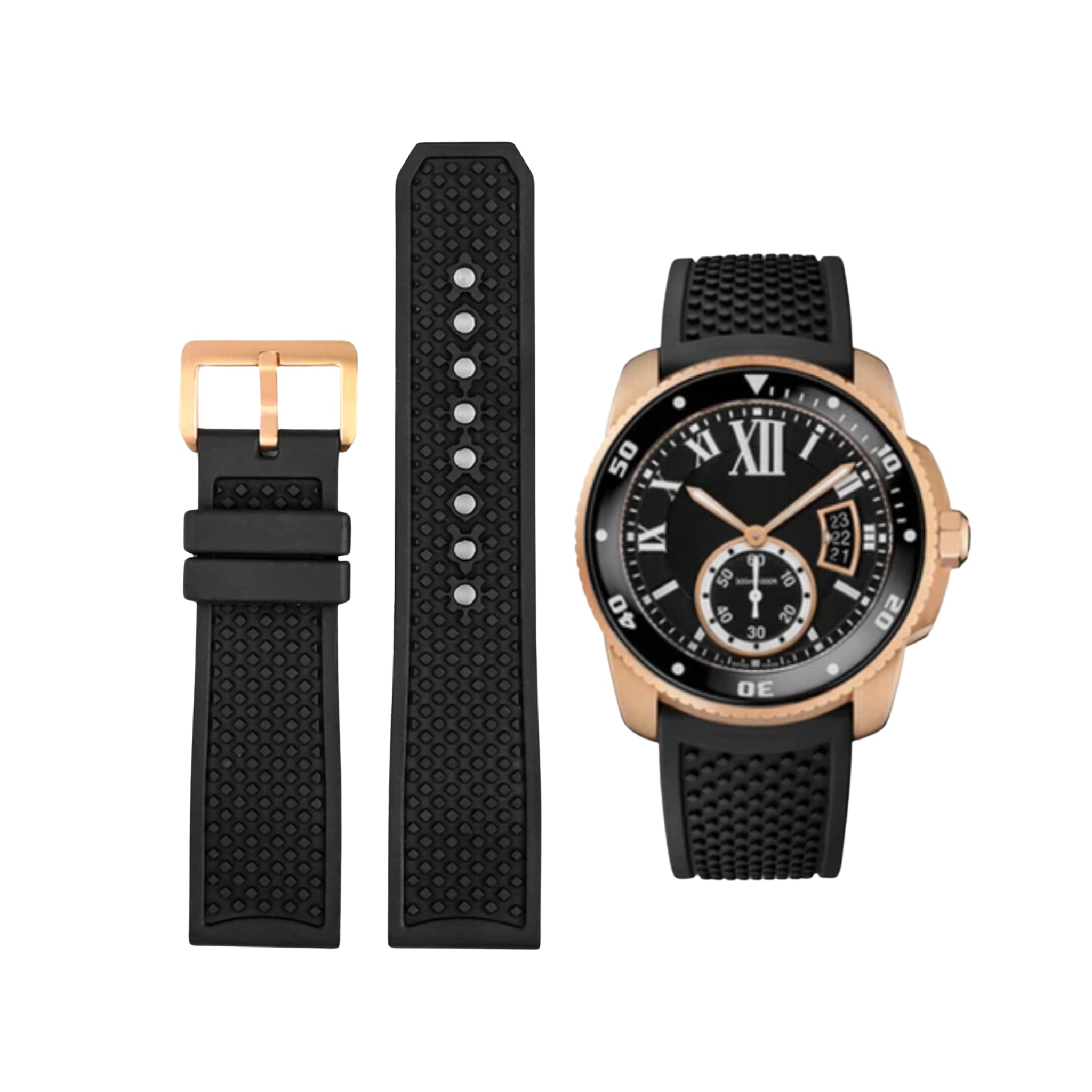 Kautschuk Armband für Cartier Calibre – Schwarz - Helvetus DE