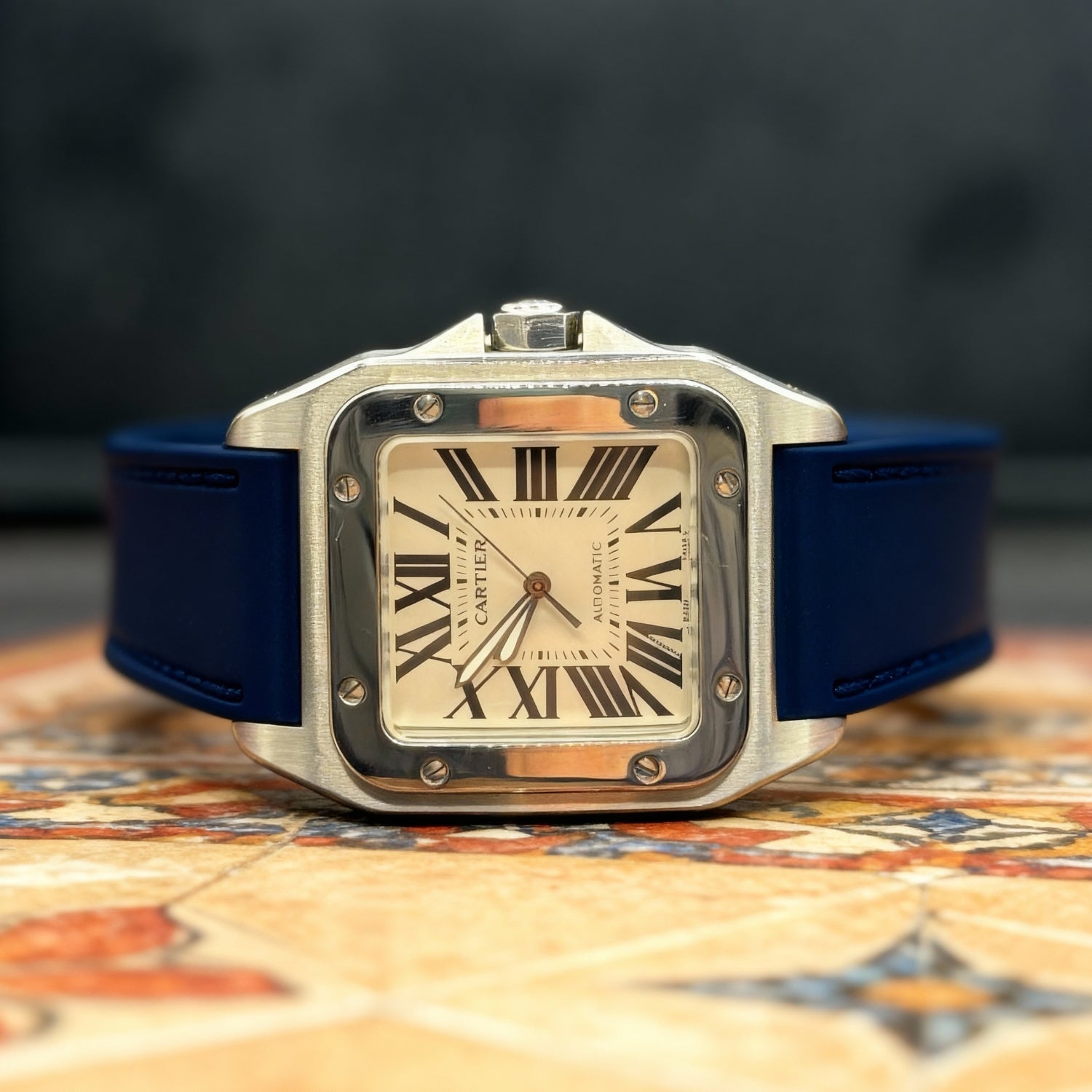 Kautschuk Armband für Cartier Santos 100 – Dunkel Blau - Helvetus DE