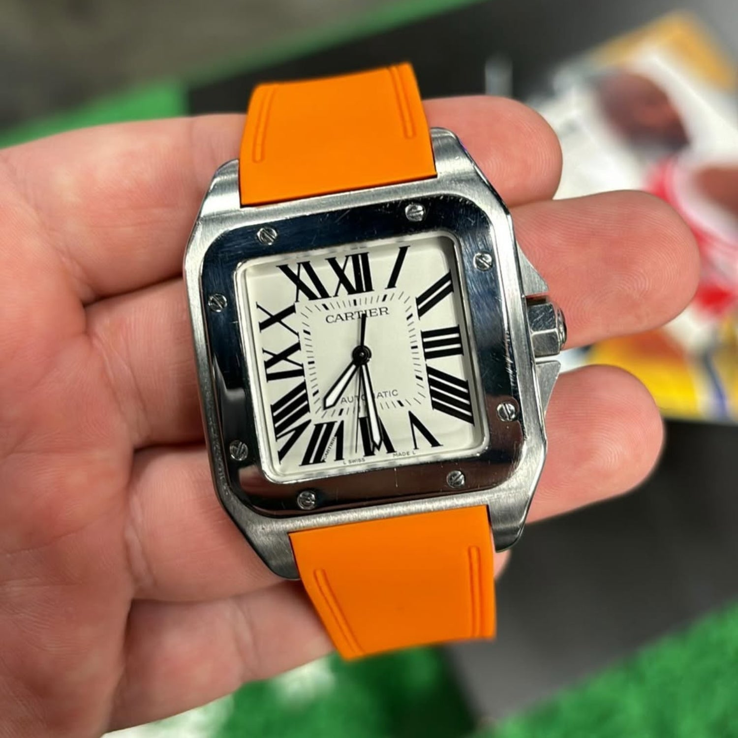 Kautschuk Armband für Cartier Santos 100 – Orange - Helvetus DE