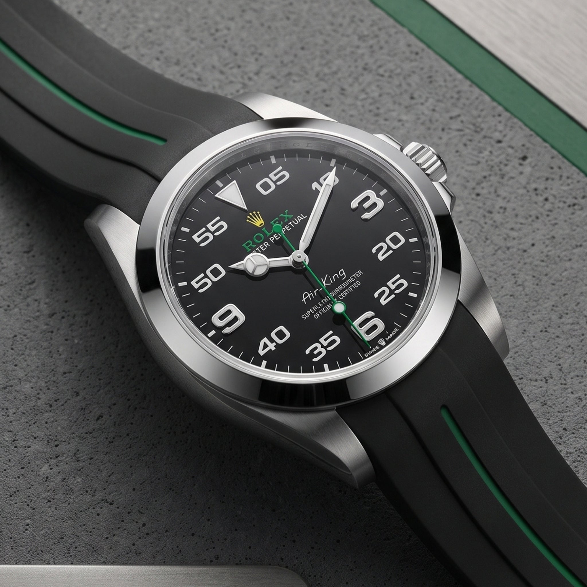 Kautschukarmband für Rolex Air-King 126900/116900 – Schwarz/Grün | LuxLine® - Helvetus