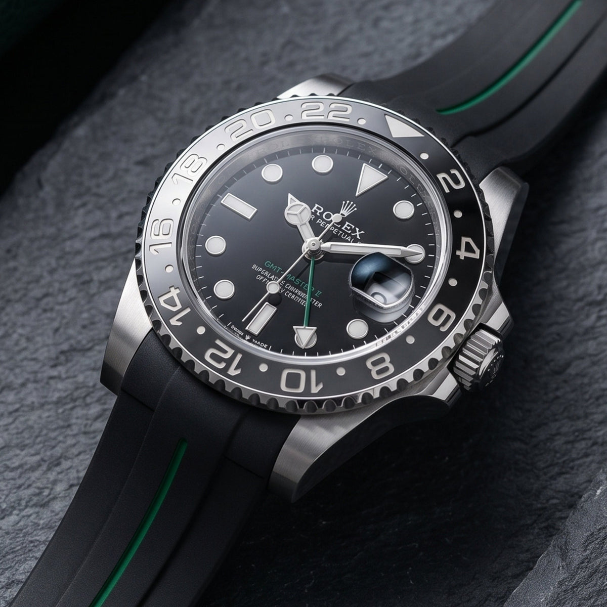 Kautschukarmband für Rolex GMT-Master II in Schwarz mit Grüner Linie | LuxLine® - Helvetus