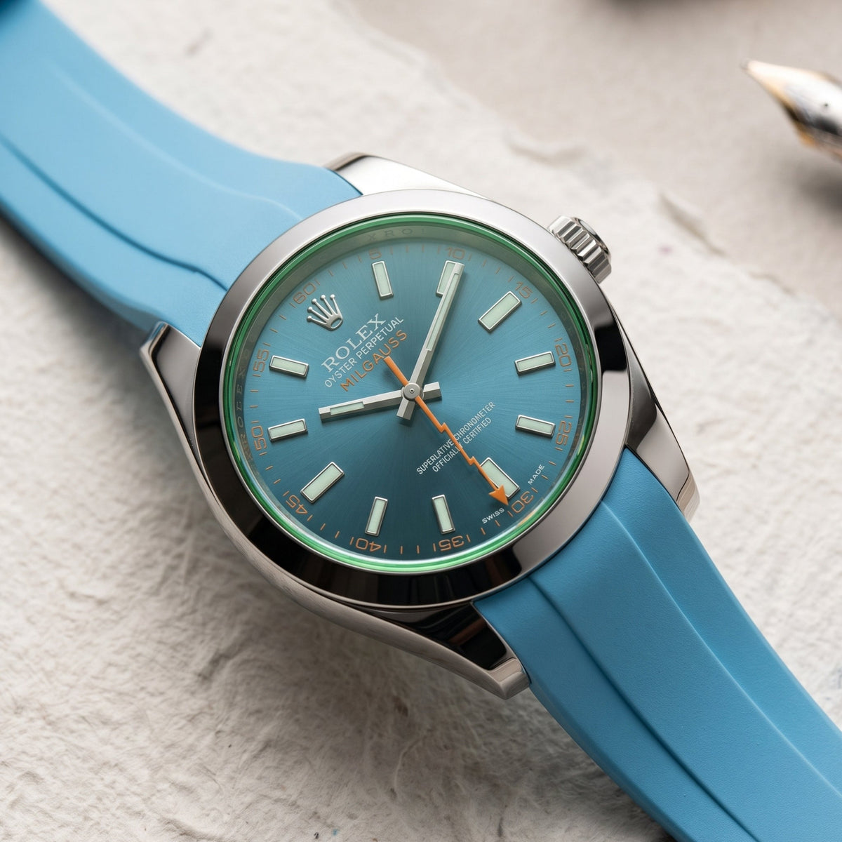 Kautschukarmband für Rolex Milgauss in Hell Blau - Helvetus