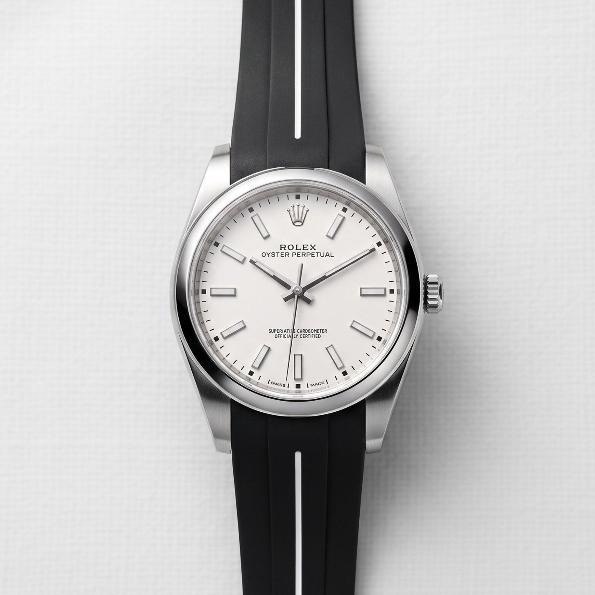 Kautschukarmband für Rolex Oyster Perpetual 39mm – LuxLine® - Schwarz/Weiss - Helvetus