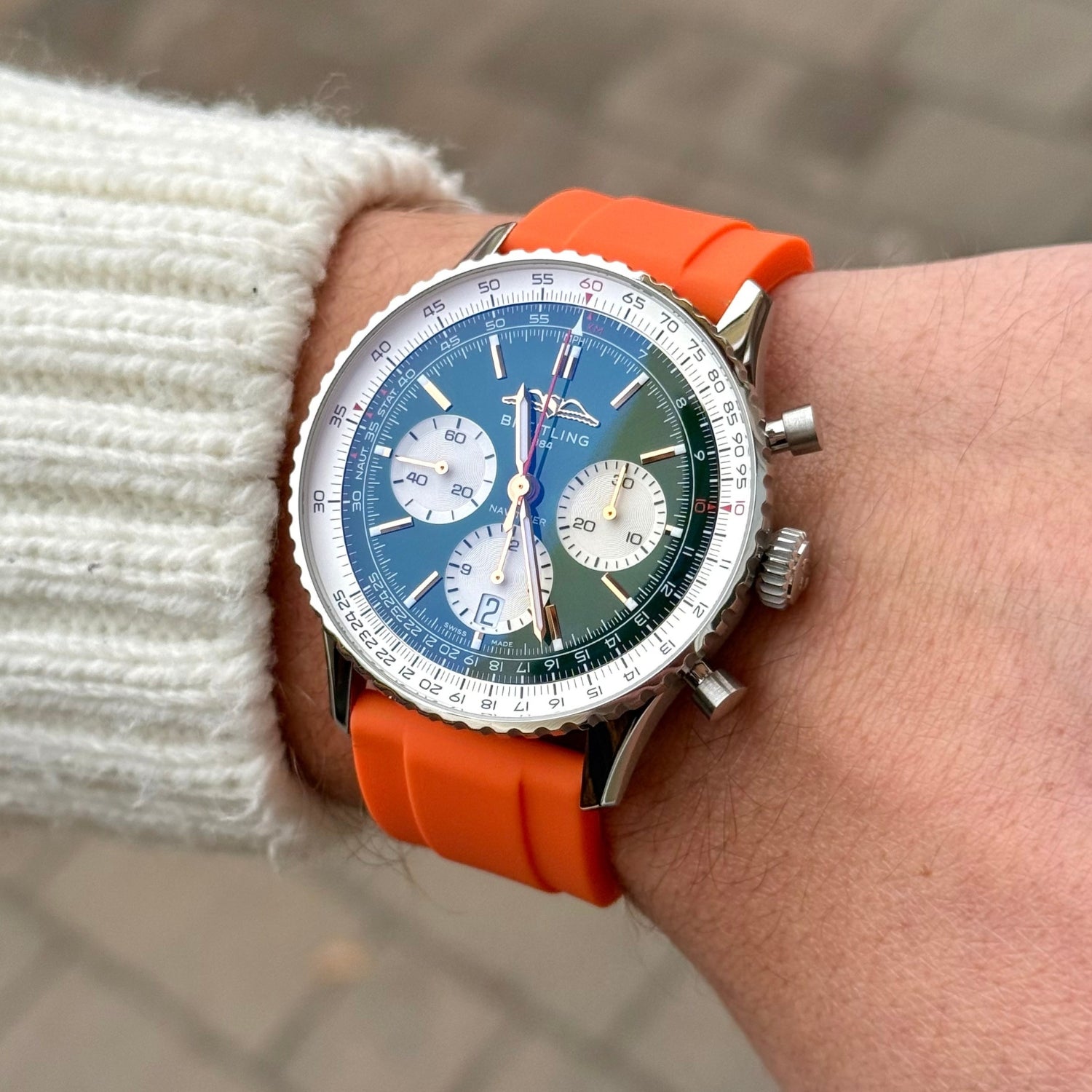 Kautschukarmband – Für alle Breitling Navitimer Modelle – Orange - Helvetus DE